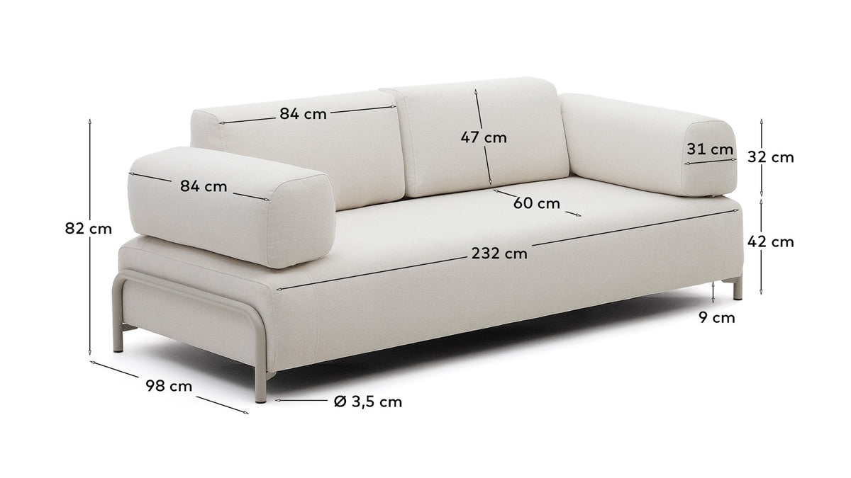 Compo 3-Sitzer-Sofa beige und Metallgestell beige 232 cm FSC Mix Credit in Beige präsentiert im Onlineshop von KAQTU Design AG. 3er Sofa ist von Kave Home