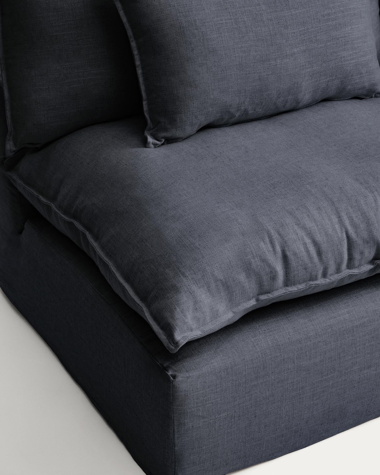 Moderner Sessel Anarela in dunklem Grau, aus hochwertigem Leinen und Viskose, mit praktischem abnehmbaren Bezug, perfekt für jedes Zuhause.