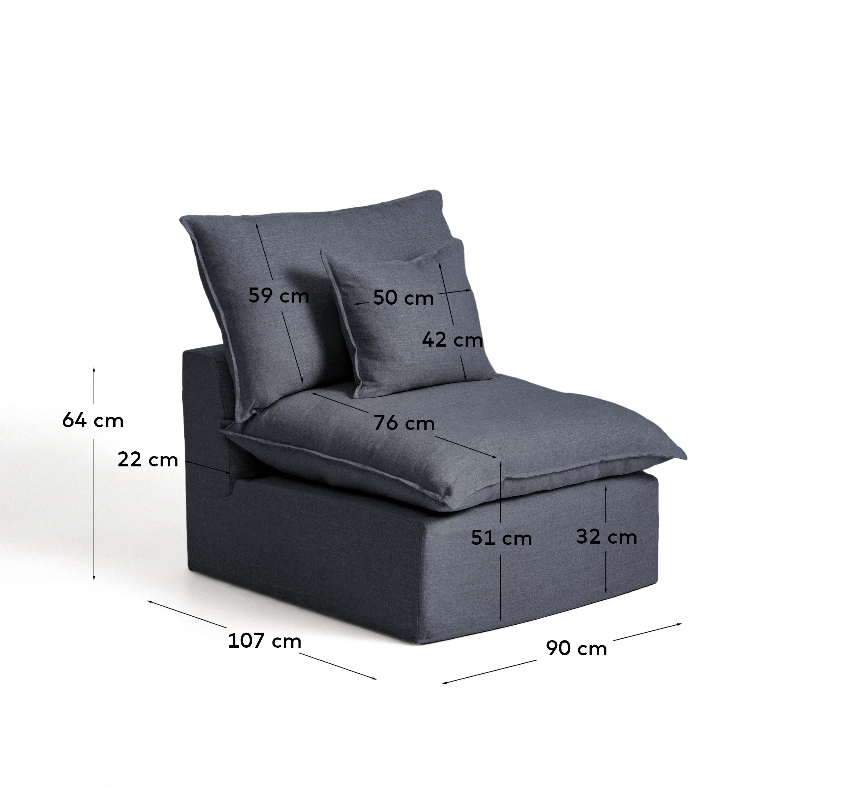 Eleganter Sessel Anarela in Dunkelgrau, gefertigt aus Leinen und Viskose, mit abnehmbarem Bezug für einfache Pflege und stilvolles Design.