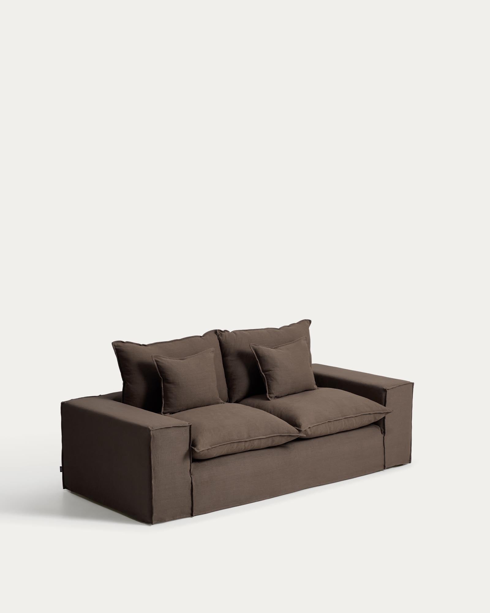 Elegantes 2-Sitzer-Sofa Anarela in taupe, mit abnehmbarem Leinenbezug, ideal für stilvolle Wohnräume, 240 cm, umweltfreundlich (FSC Mix Credit).