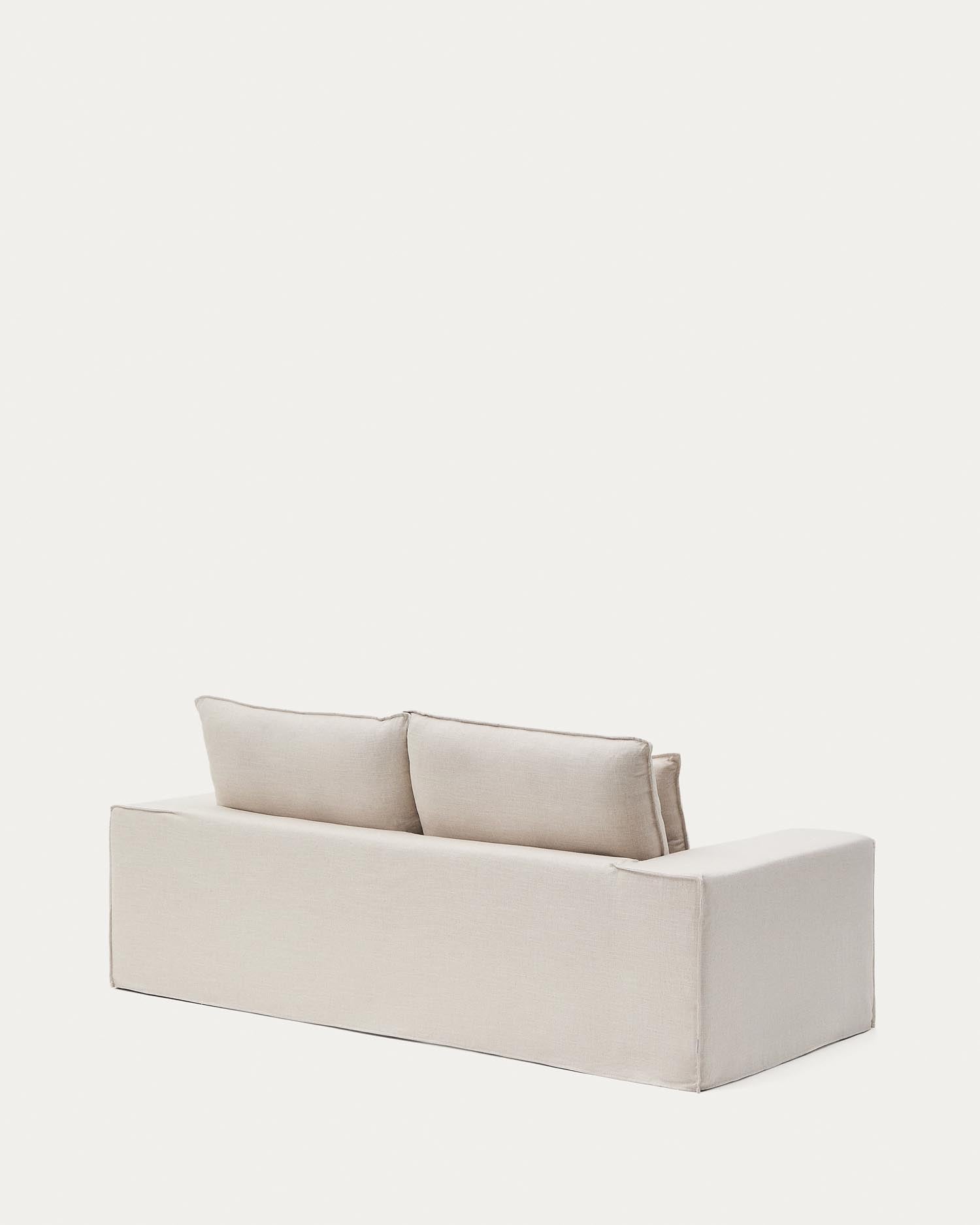 2-Sitzer Sofa Anarela mit abnehmbarem Bezug und beigen Leinenkissen 240 cm in Beige präsentiert im Onlineshop von KAQTU Design AG. 2er Sofa ist von Kave Home