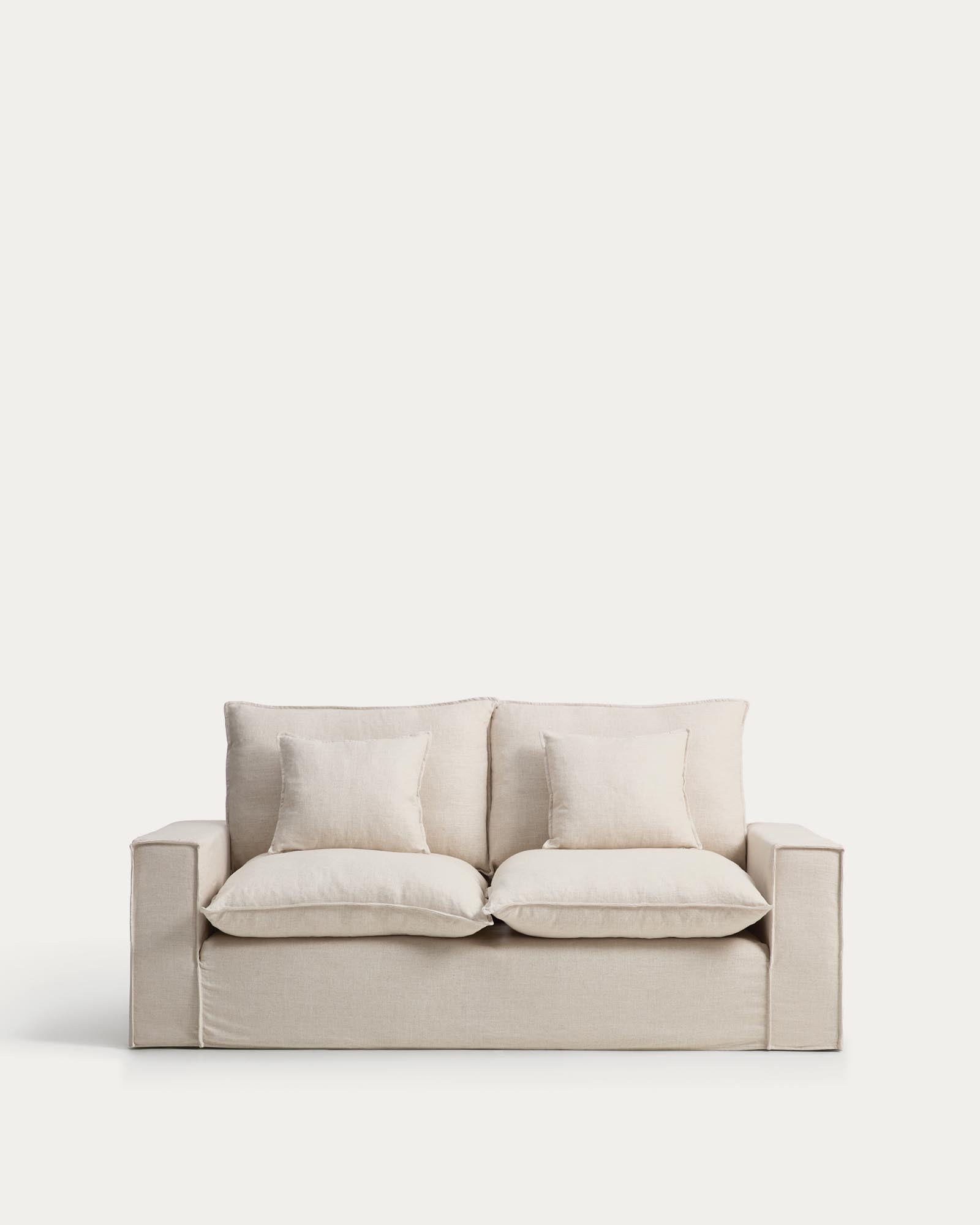 2-Sitzer-Sofa Anarela mit abnehmbarem Bezug aus Leinen und Viskose in Beige, 220 cm, FSC Mix Credit in Beige präsentiert im Onlineshop von KAQTU Design AG. 2er Sofa ist von Kave Home