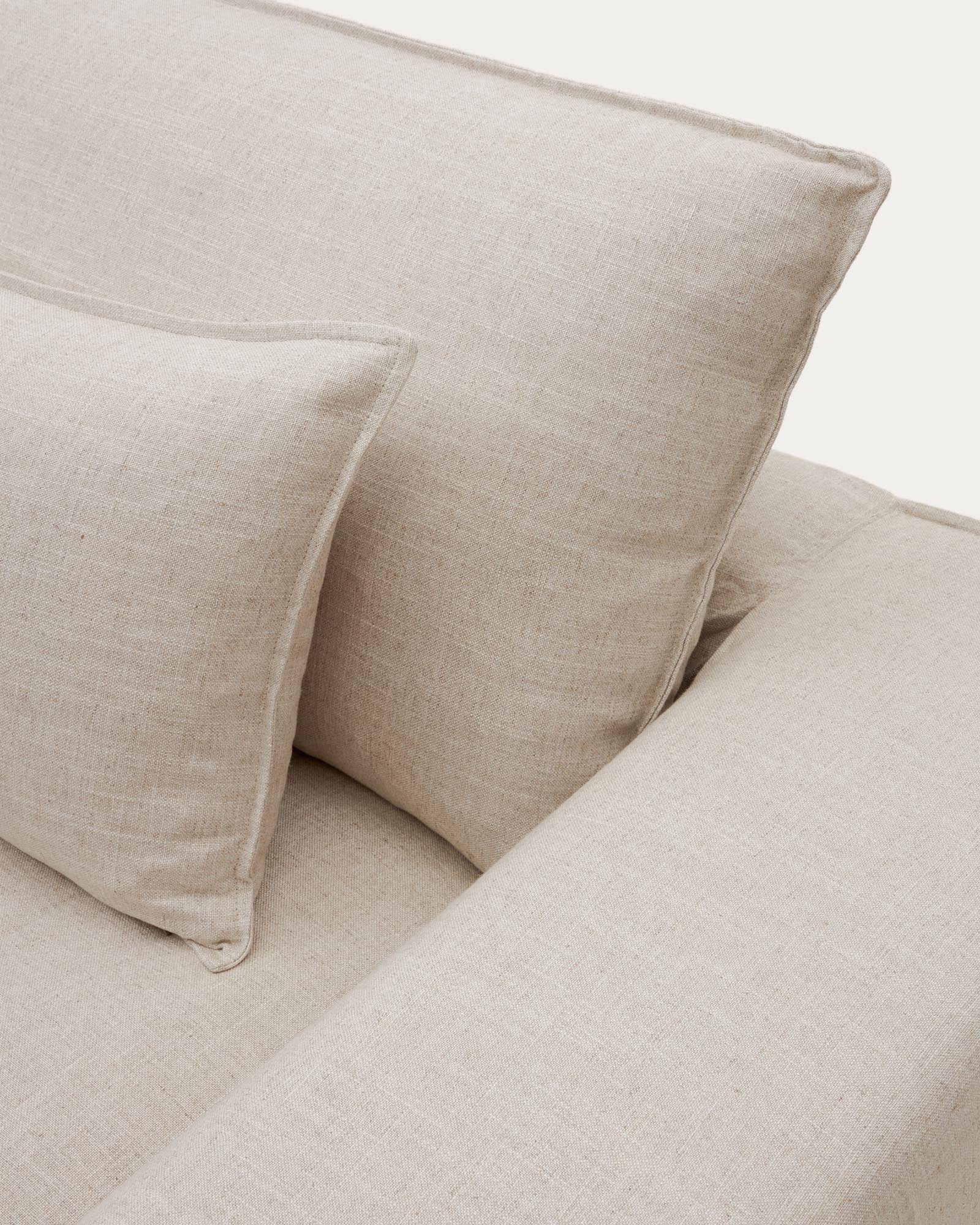 Beige 2-Sitzer-Sofa Anarela, 220 cm, aus Leinen und Viskose mit abnehmbarem Bezug, perfekt für moderne und gemütliche Wohnumgebungen.