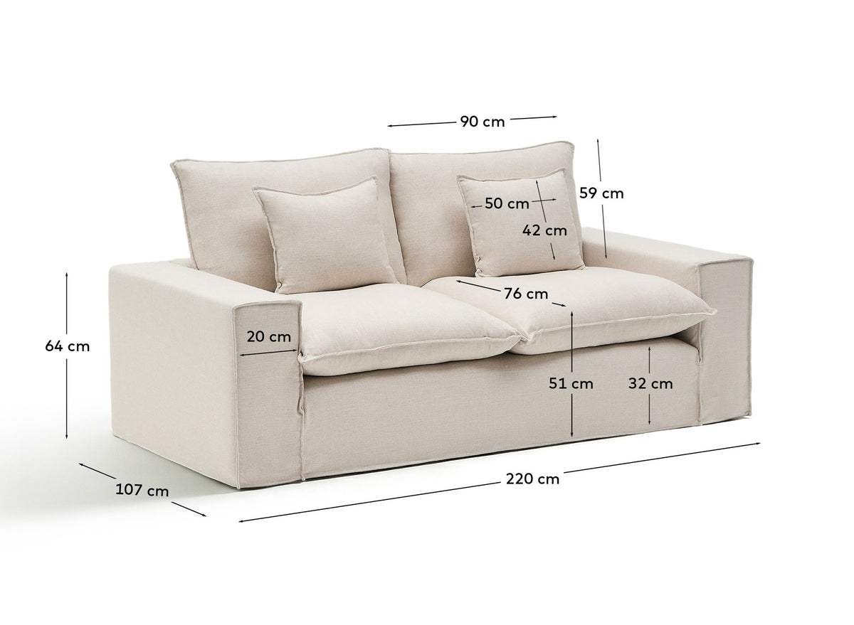 2-Sitzer-Sofa Anarela mit abnehmbarem Bezug aus Leinen und Viskose in Beige, 220 cm, FSC Mix Credit in Beige präsentiert im Onlineshop von KAQTU Design AG. 2er Sofa ist von Kave Home