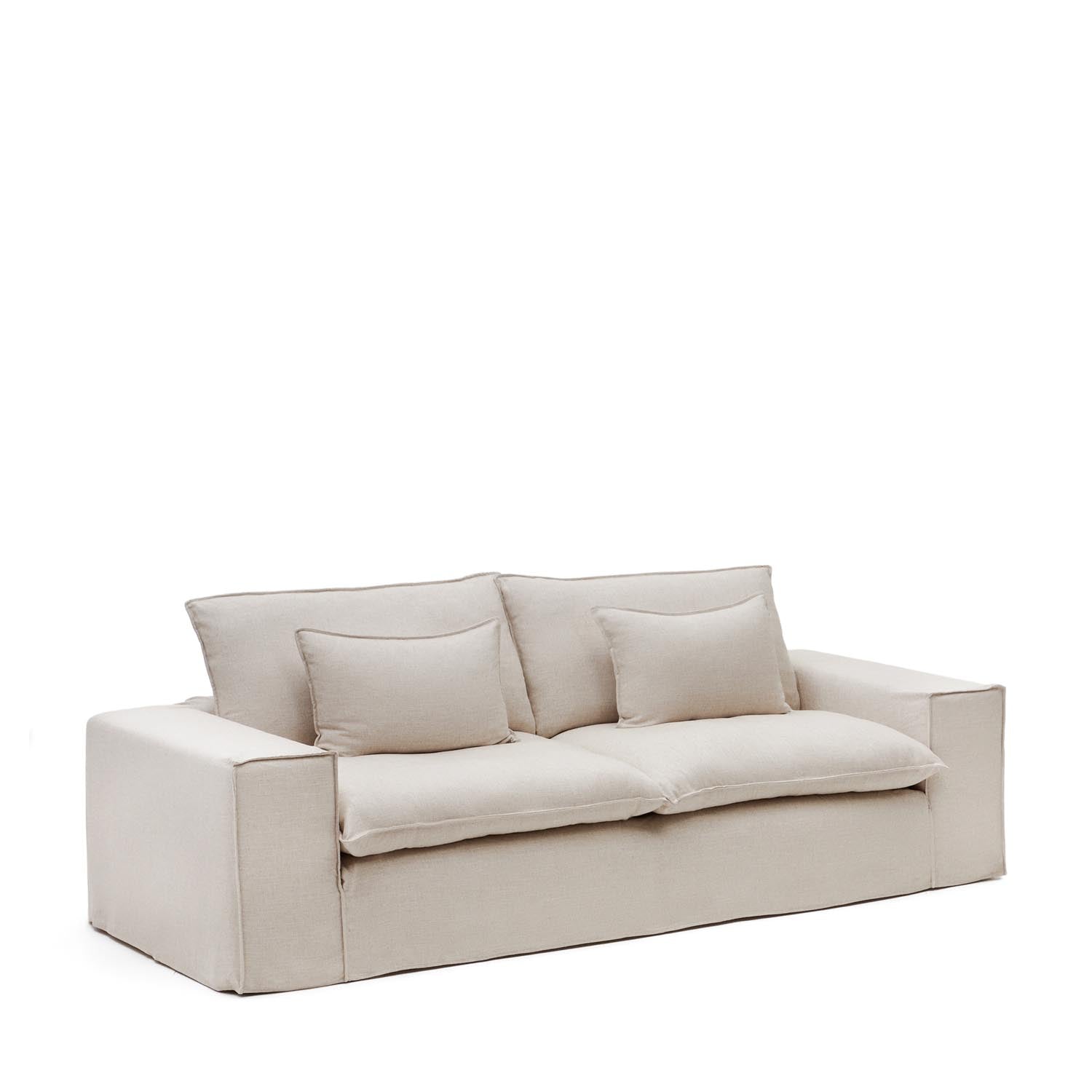 Anarela 3-Sitzer-Sofa mit abnehmbarem Bezug und Kissen aus Leinen Beige 280 cm in Beige präsentiert im Onlineshop von KAQTU Design AG. 3er Sofa ist von Kave Home