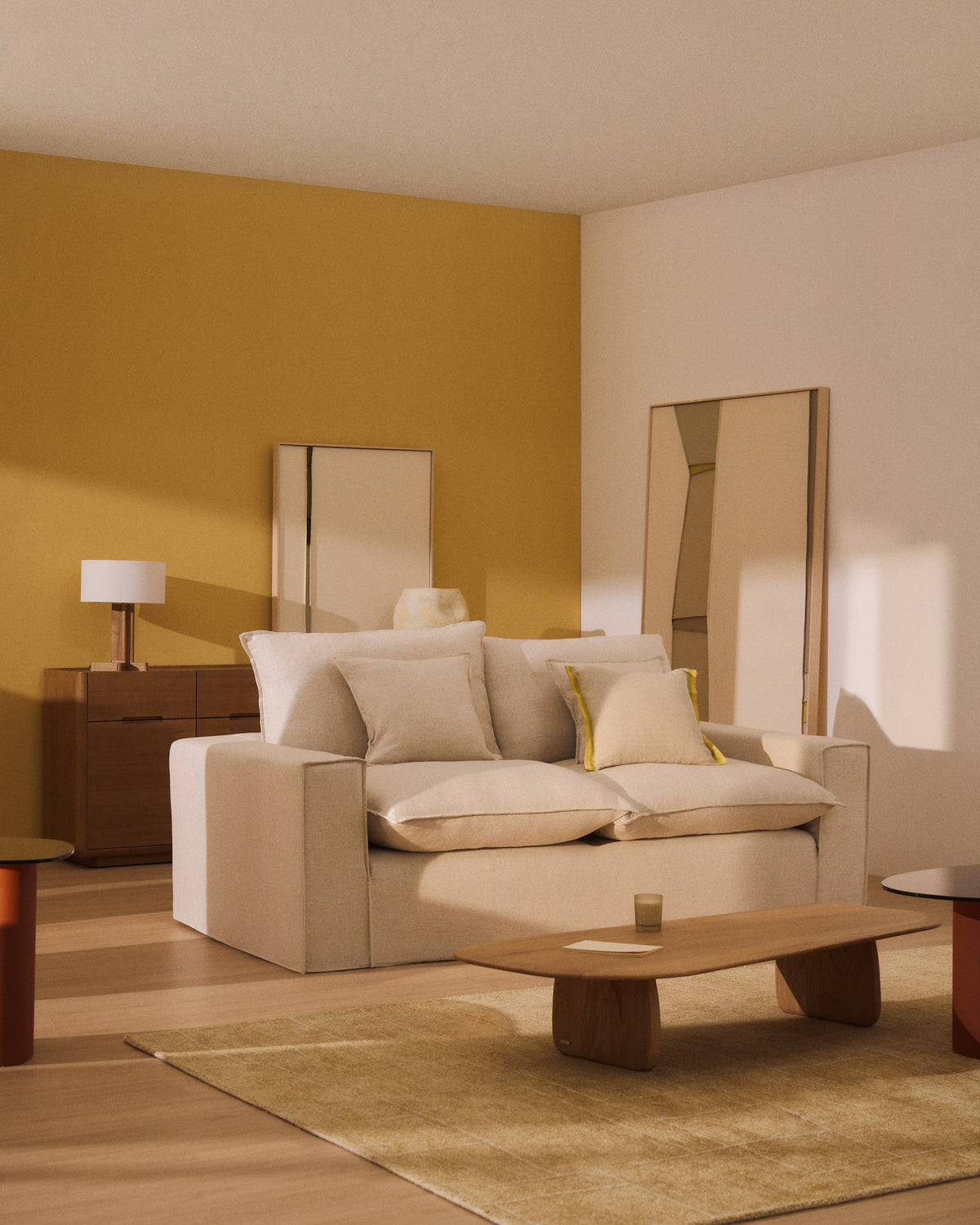 Abziehbares 3-Sitzer-Sofa Anarela mit beigen Leinenkissen FSC Mix Credit 280 cm. in Beige präsentiert im Onlineshop von KAQTU Design AG. 3er Sofa ist von Kave Home