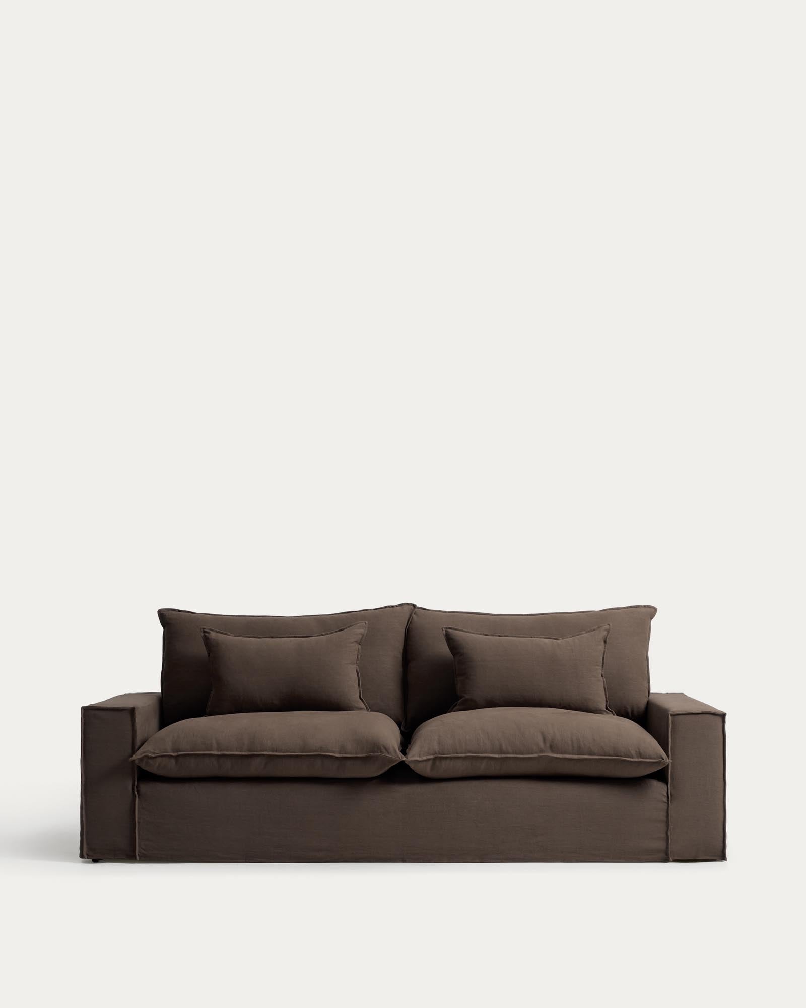 3-Sitzer-Sofa Anarela mit abnehmbarem Bezug aus Leinen in Taupe, 260 cm, FSC Mix Credit in Taupe präsentiert im Onlineshop von KAQTU Design AG. 3er Sofa ist von Kave Home