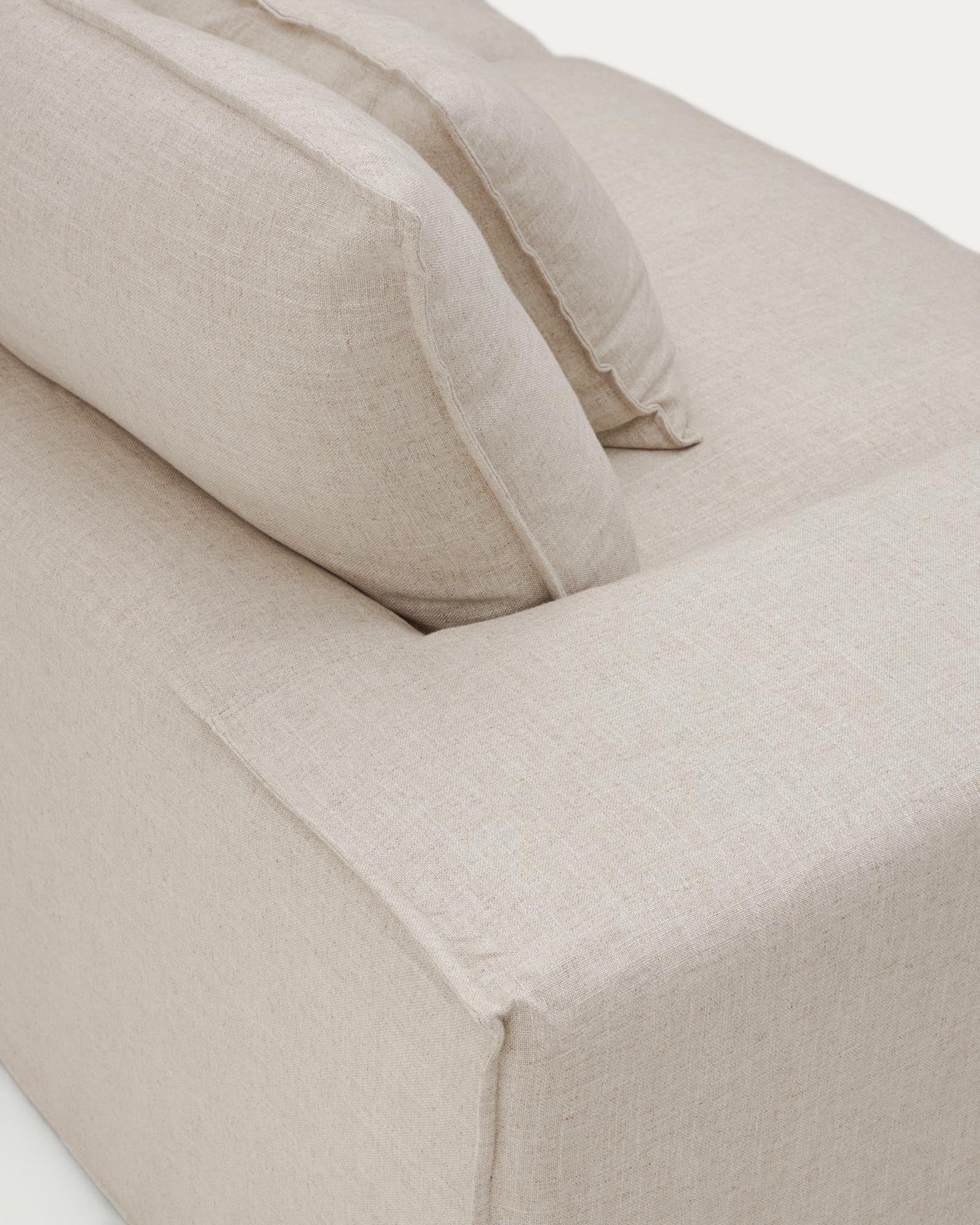 Elegantes 3-Sitzer-Sofa Anarela in Beige, 260 cm, aus Leinen und Viskose, mit abnehmbarem Bezug für modernen Komfort und Nachhaltigkeit.