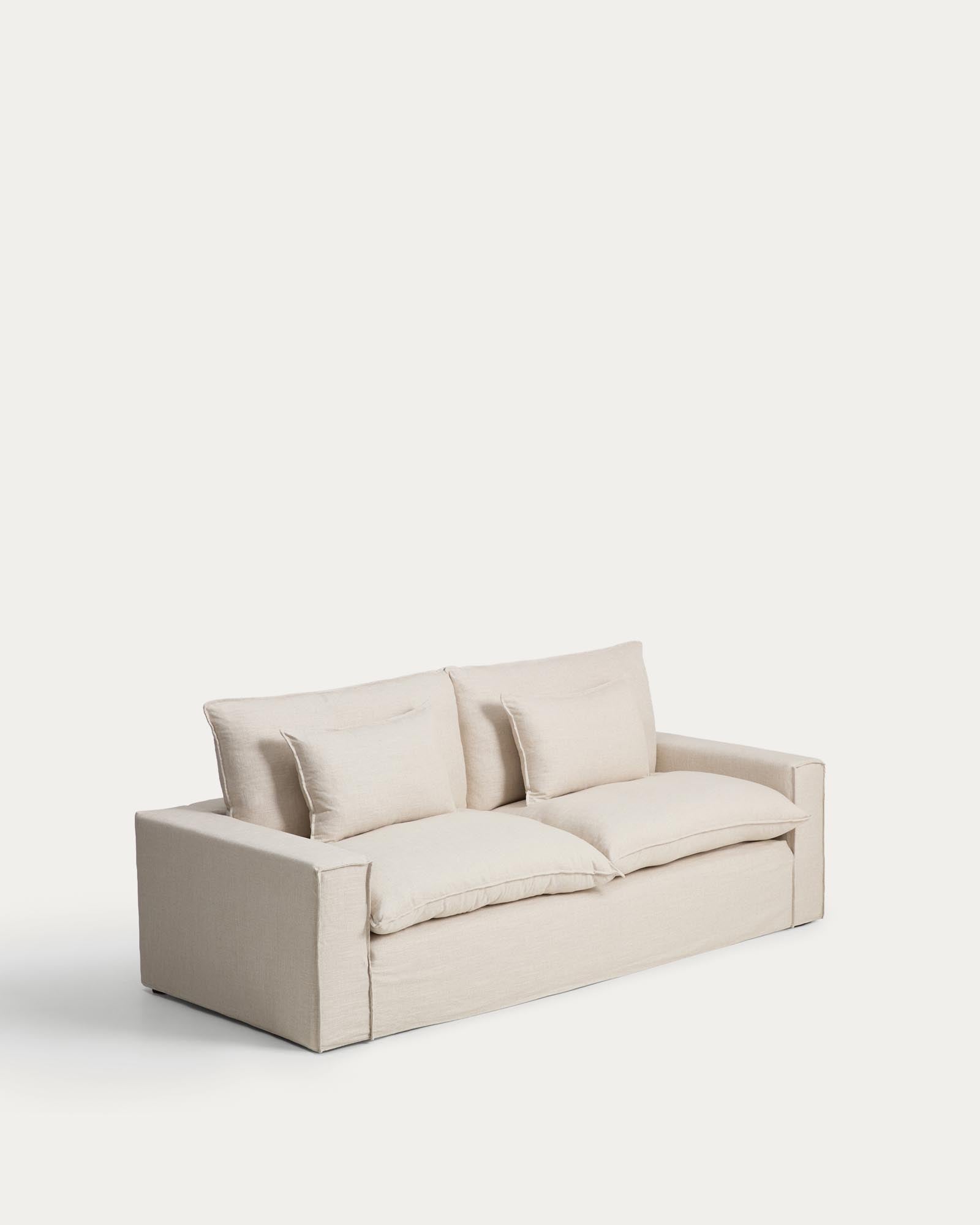 Beige 3-Sitzer-Sofa Anarela von Kave Home, 260 cm, aus Leinen und Viskose, mit abnehmbarem Bezug für stilvolle Wohnräume.