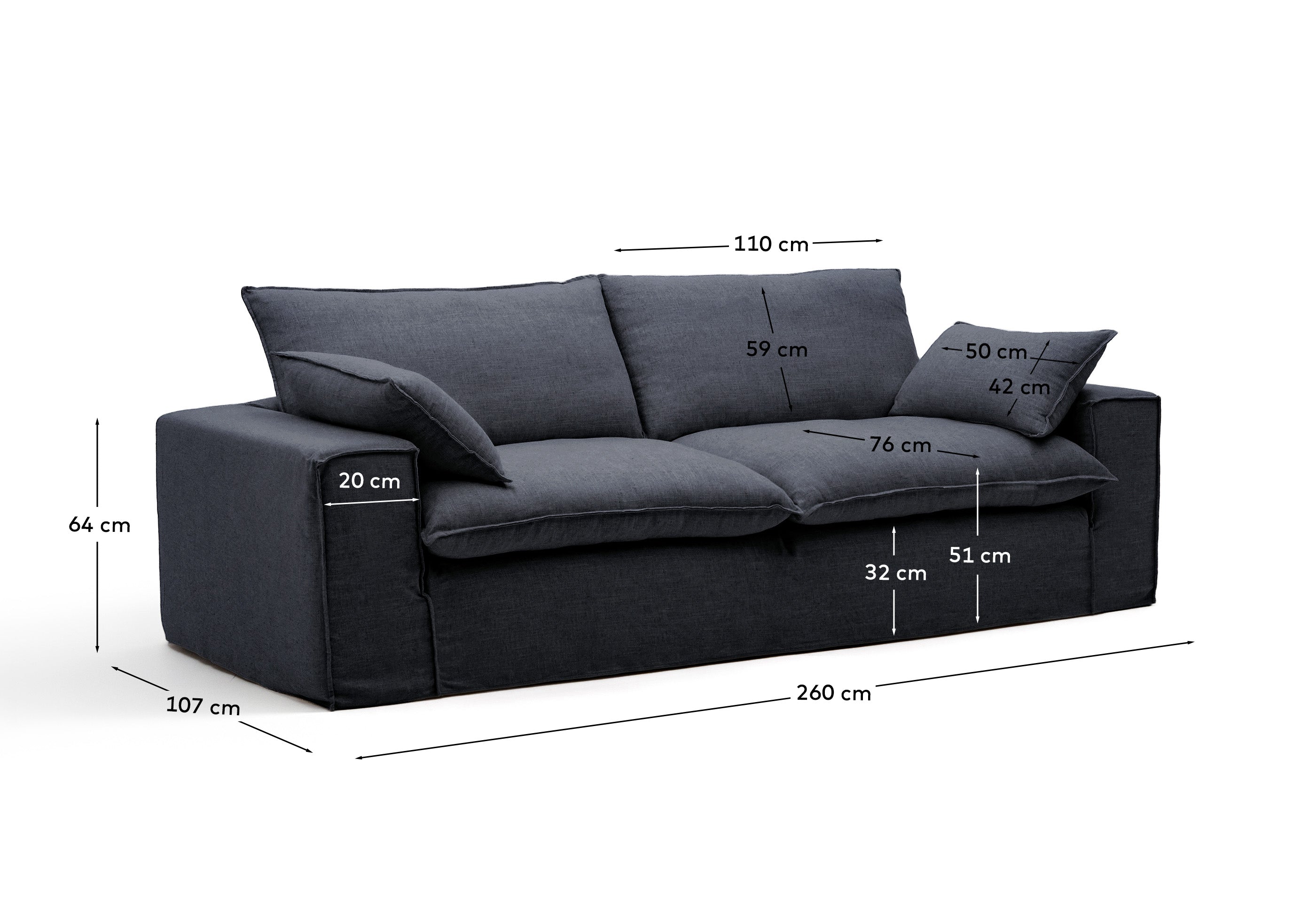 Stilvolles 3-Sitzer-Sofa Anarela in dunkelgrau, aus hochwertigem Leinen und Viskose, mit praktischem abnehmbaren Bezug und FSC-zertifiziertem Holz.