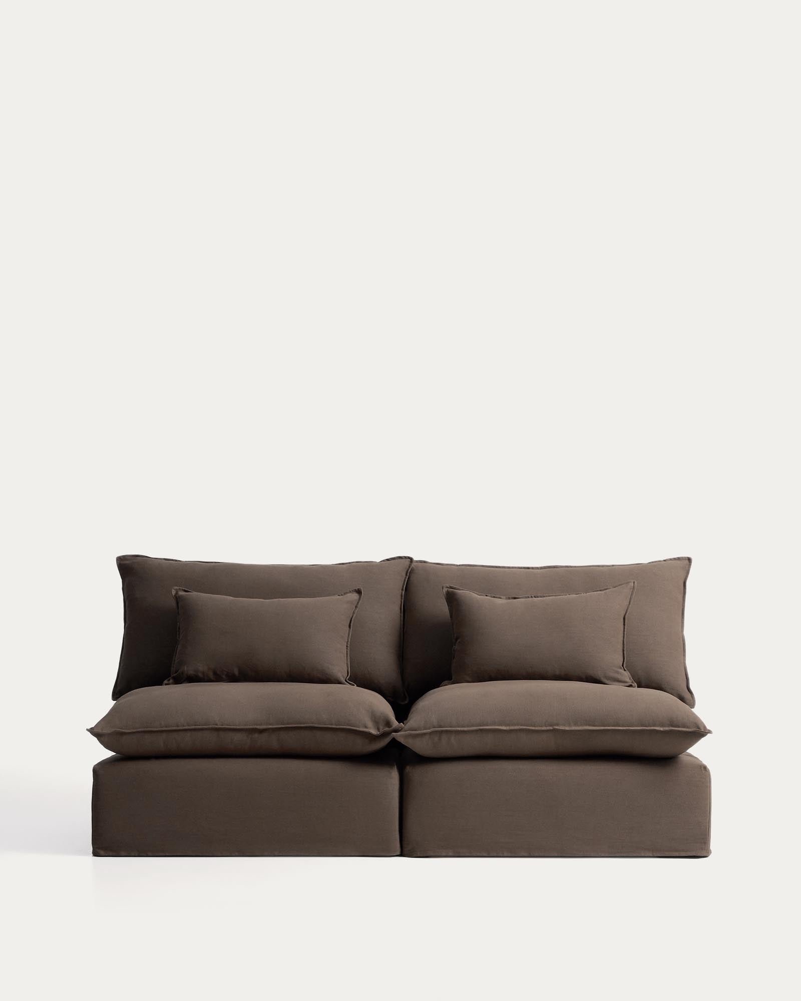 3-Sitzer-Modularsofa Anarela mit abnehmbarem Bezug aus Leinen in Taupe, 220 cm, FSC Mix Credit in Taupe präsentiert im Onlineshop von KAQTU Design AG. 3er Sofa ist von Kave Home