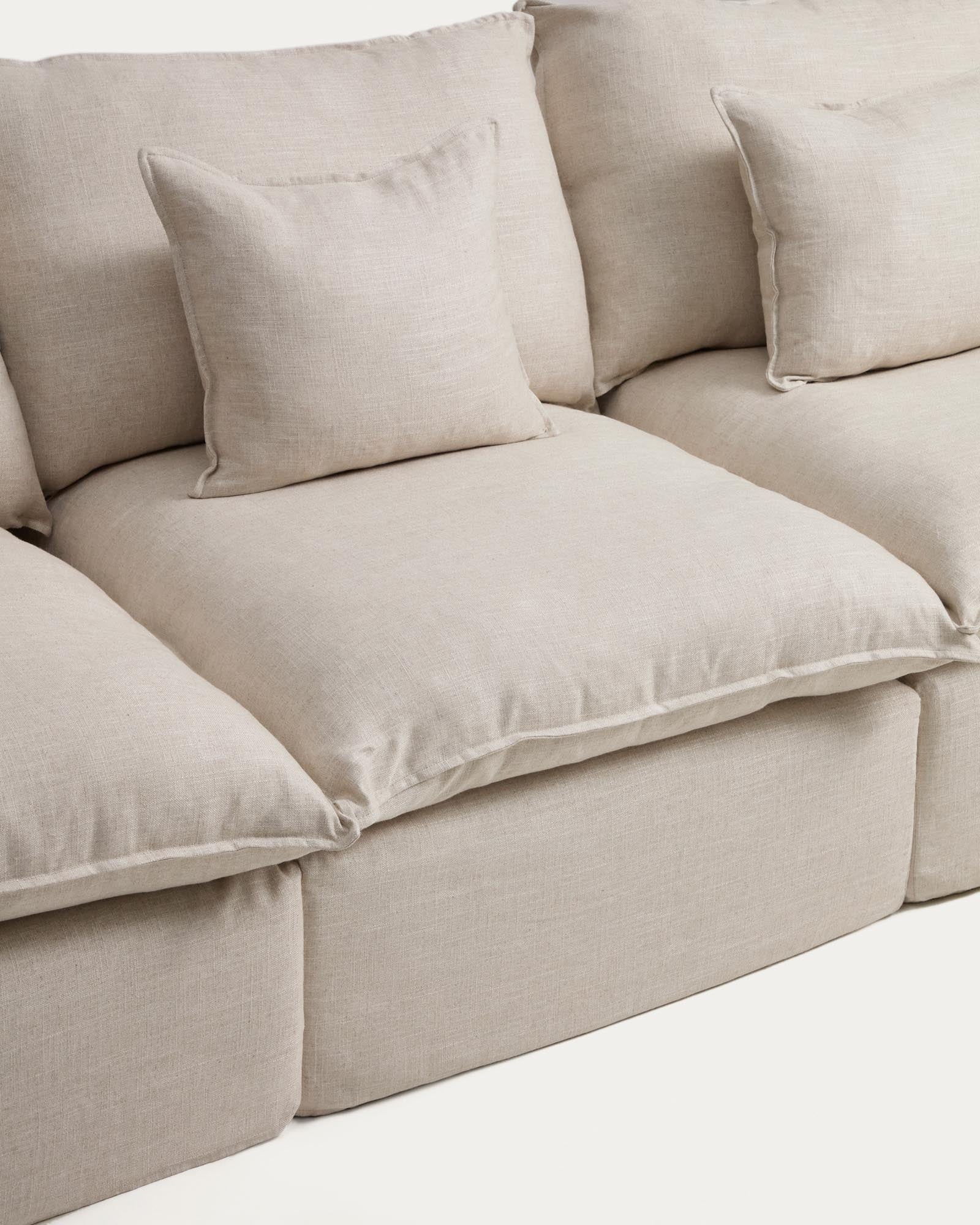 Elegantes 3-Sitzer-Modularsofa Anarela in Beige, gefertigt aus Leinen und Viskose, 270 cm, mit abnehmbarem Bezug für einfache Pflege.