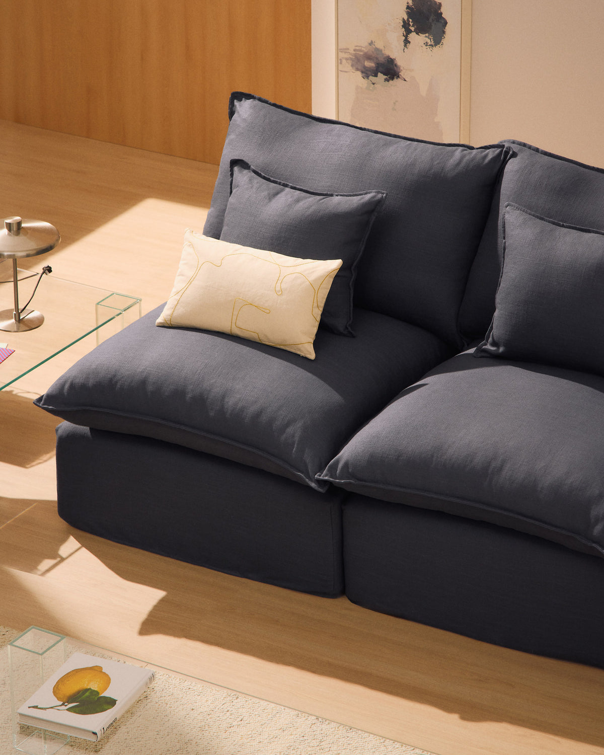 3-Sitzer-Modularsofa Anarela mit abnehmbarem Bezug aus Leinen und Viskose in Dunkelgrau, 270 cm, FSC Mix Credit in Dunkelgrau präsentiert im Onlineshop von KAQTU Design AG. 3er Sofa ist von Kave Home