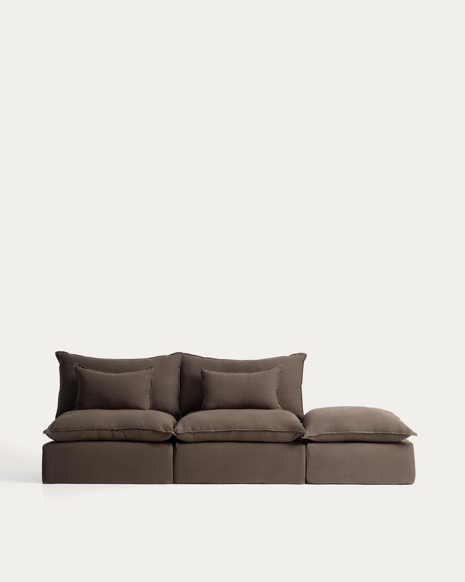 3-Sitzer-Modularsofa Anarela mit abnehmbarem Bezug und Randmodul aus Leinen in Taupe, 310 cm, FSC Mix Credit in Taupe präsentiert im Onlineshop von KAQTU Design AG. 3er Sofa ist von Kave Home
