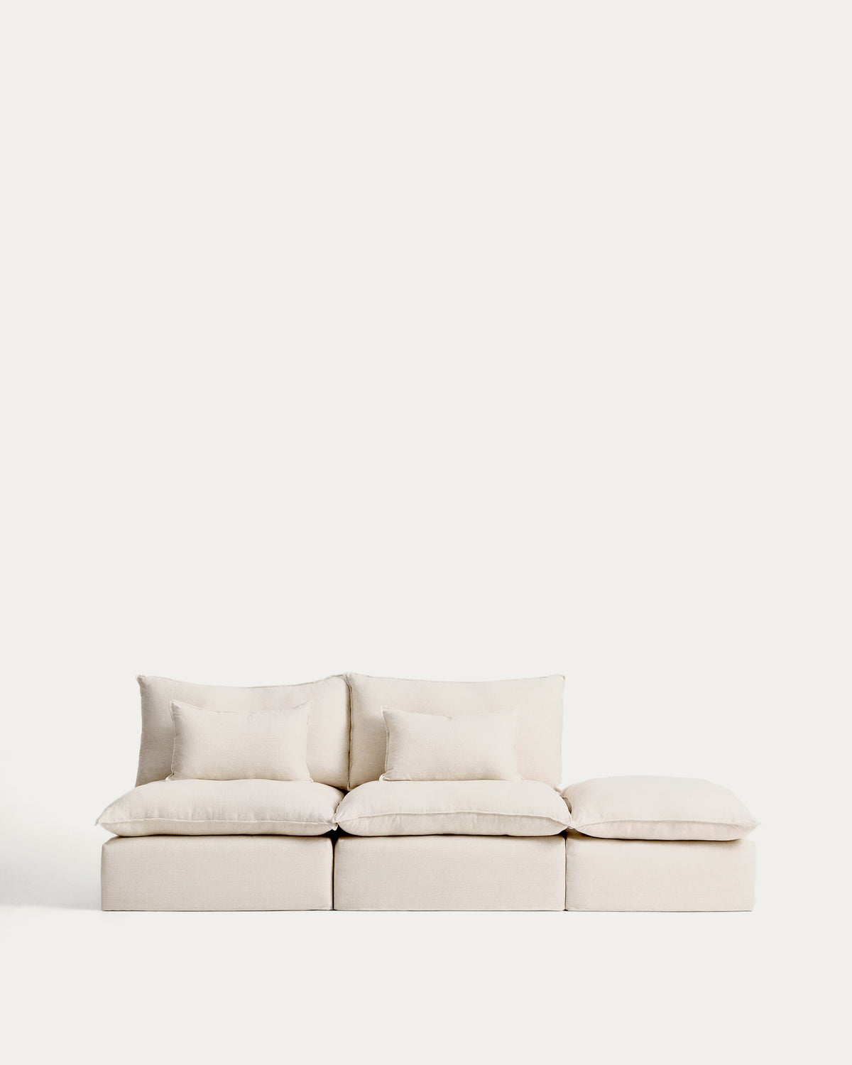 3-Sitzer-Modularsofa Anarela mit abnehmbarem Bezug und Randmodul aus Leinen und Viskose in Beige, 310 cm, FSC Mix Credit in Beige präsentiert im Onlineshop von KAQTU Design AG. 3er Sofa ist von Kave Home