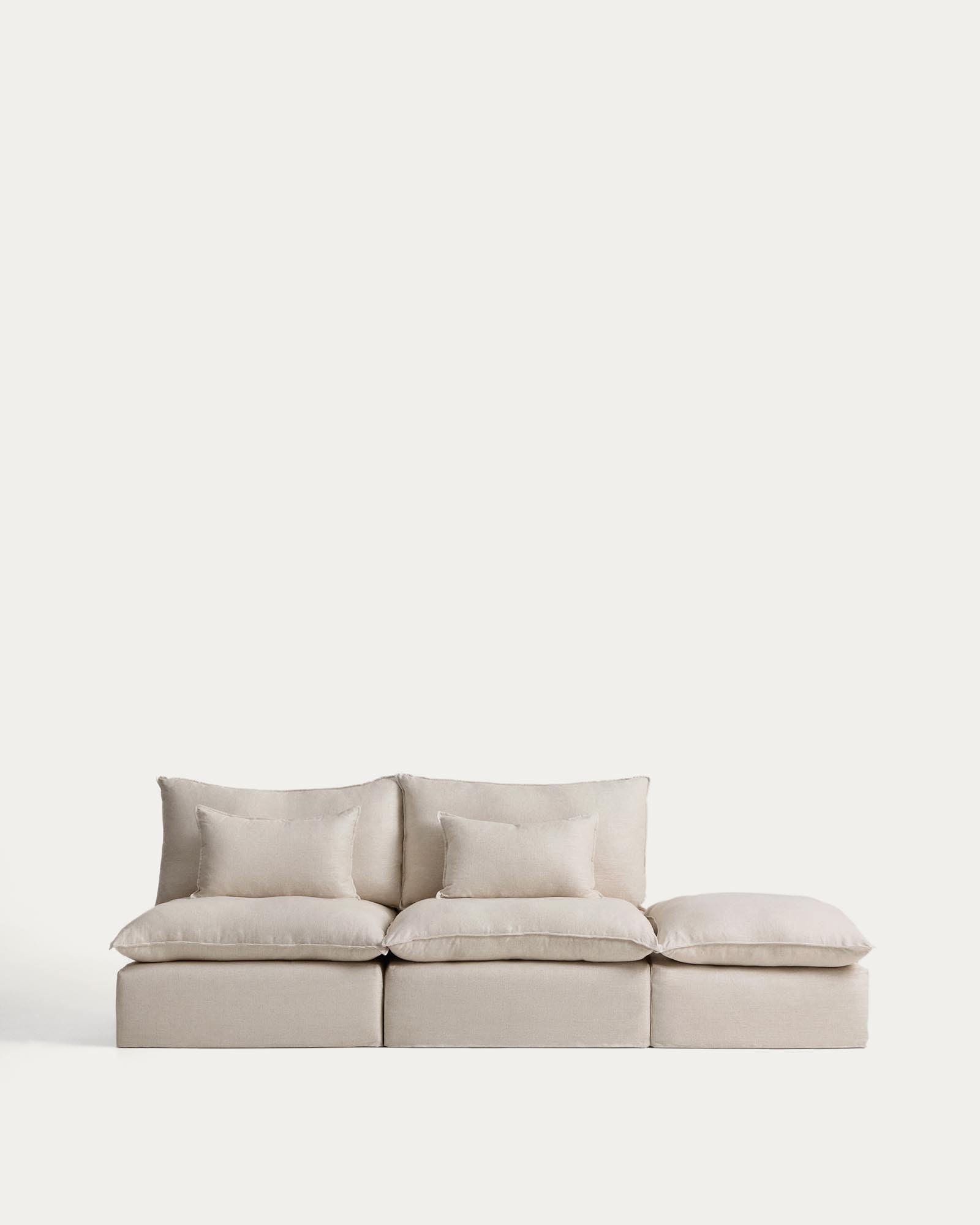 3-Sitzer-Modularsofa Anarela mit abnehmbarem Bezug und Randmodul aus Leinen und Viskose in Beige, 310 cm, FSC Mix Credit in Beige präsentiert im Onlineshop von KAQTU Design AG. 3er Sofa ist von Kave Home