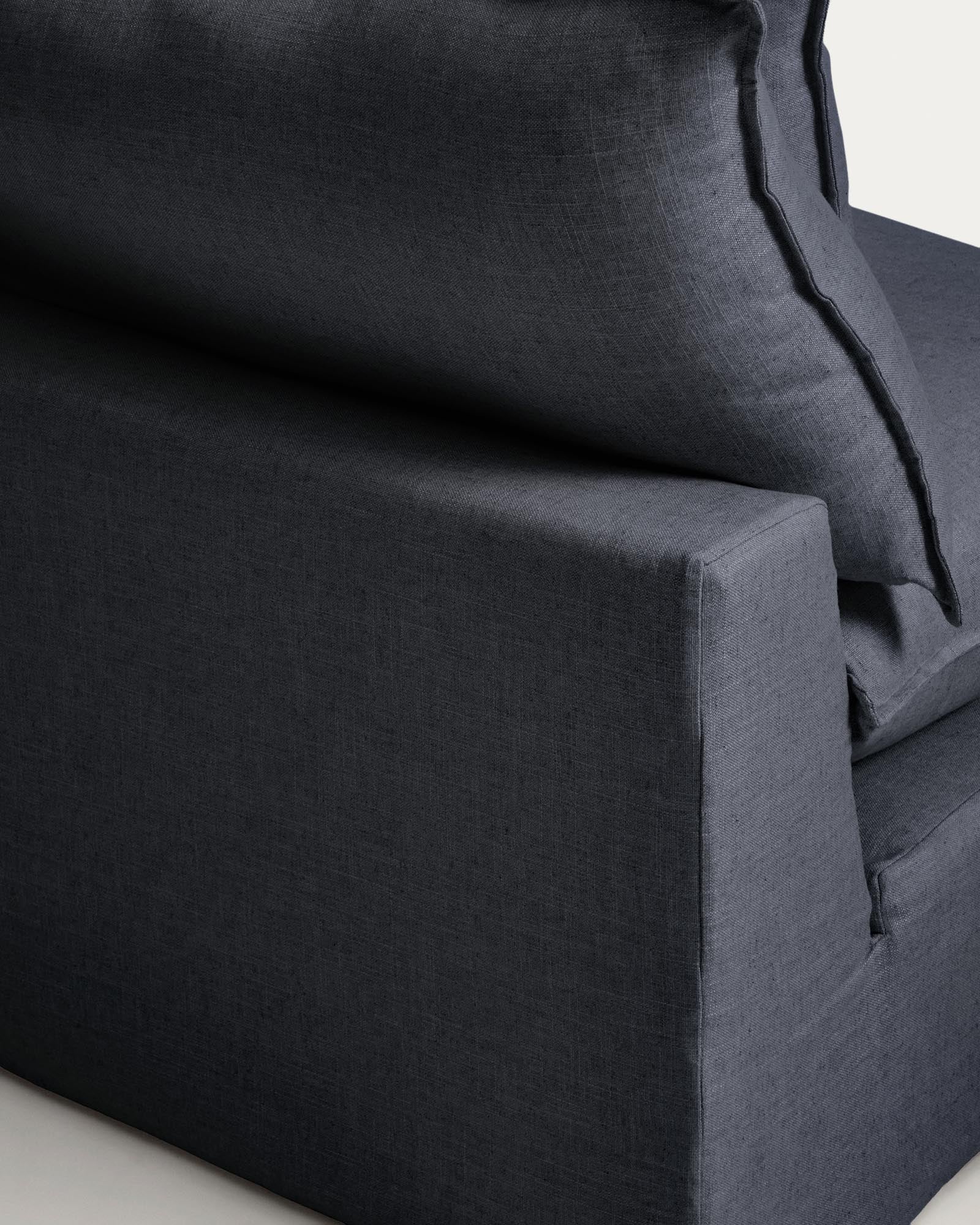 Modulares 3-Sitzer-Sofa Anarela in edlem Dunkelgrau, aus Leinen und Viskose, mit abnehmbarem Bezug und praktischem Randmodul, 310 cm.