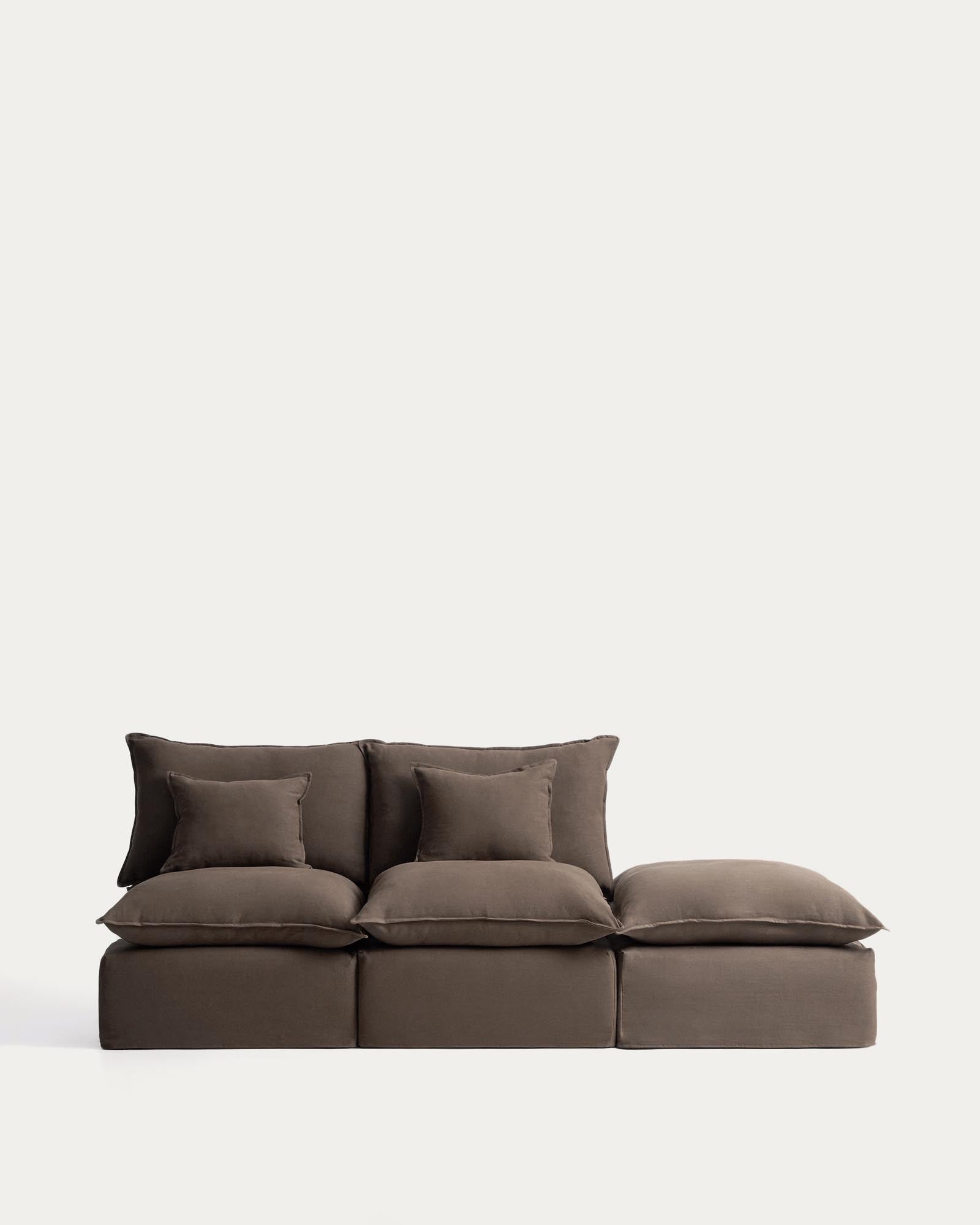 2-Sitzer-Modularsofa Anarela mit abnehmbarem Bezug und Randmodul aus Leinen in Taupe, 270 cm, FSC Mix Credit in Taupe präsentiert im Onlineshop von KAQTU Design AG. 2er Sofa ist von Kave Home