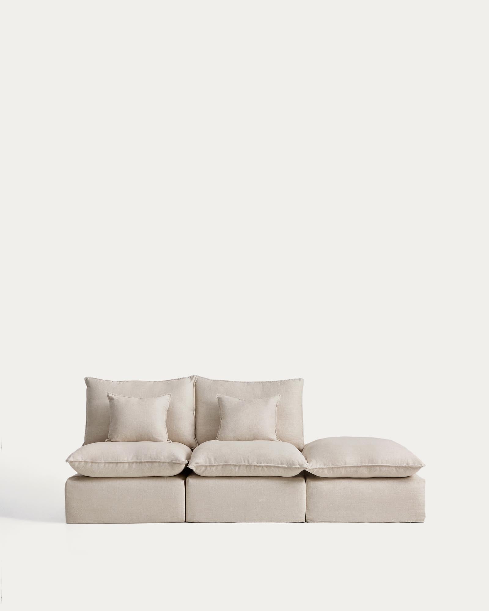 2-Sitzer-Modularsofa Anarela mit abnehmbarem Bezug und Randmodul aus Leinen und Viskose in Beige, 270 cm, FSC Mix Credit in Beige präsentiert im Onlineshop von KAQTU Design AG. 2er Sofa ist von Kave Home