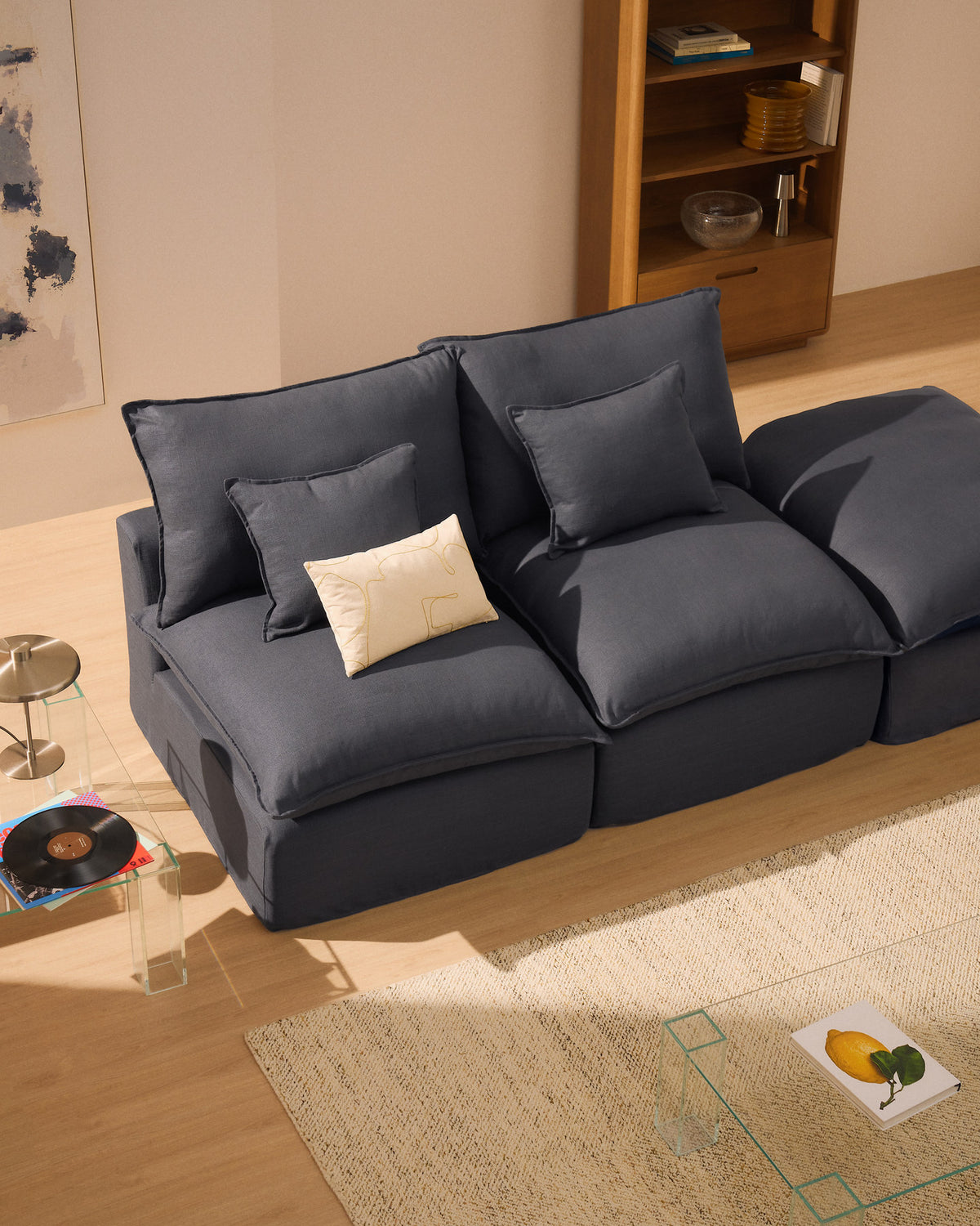 2-Sitzer-Modularsofa Anarela mit abnehmbarem Bezug und Randmodul aus Leinen und Viskose in Dunkelgrau, 270 cm, FSC Mix Credit in Dunkelgrau präsentiert im Onlineshop von KAQTU Design AG. 2er Sofa ist von Kave Home