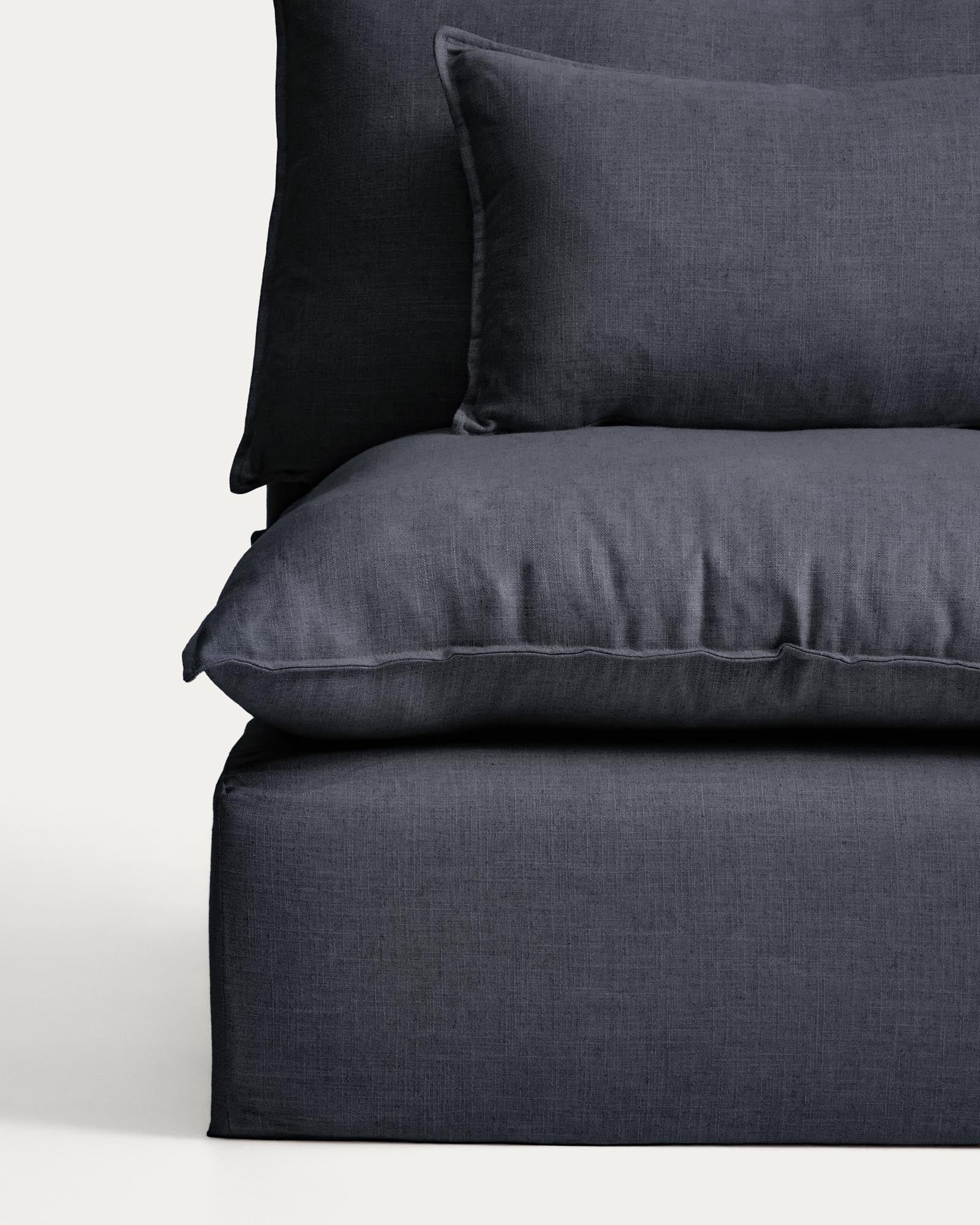 Elegantes, modulares Ecksofa in Dunkelgrau, ideal für moderne Wohnräume. Abnehmbarer Bezug aus Leinen und Viskose, vielseitig einsetzbar.