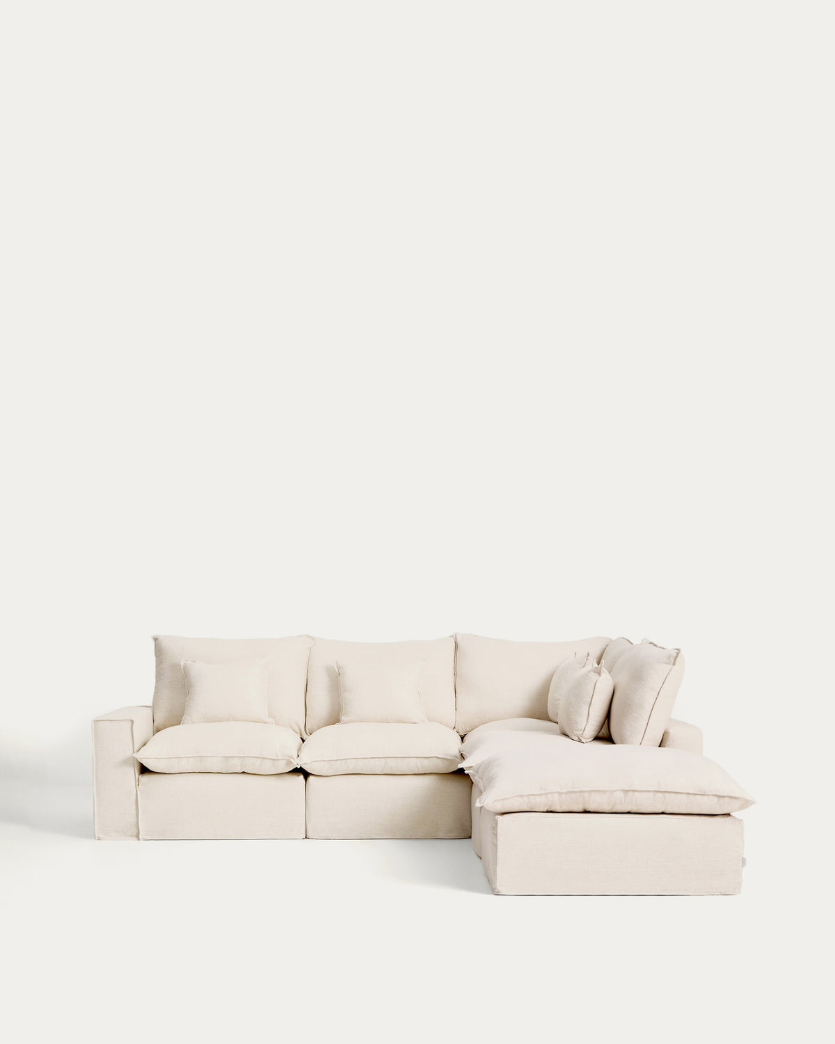 Modulares 4-Sitzer-Ecksofa Anarela mit abnehmbarem Bezug aus Leinen und Viskose in Beige, 307 x 287 cm, FSC Mix Credit in Beige präsentiert im Onlineshop von KAQTU Design AG. 4er Sofa ist von Kave Home