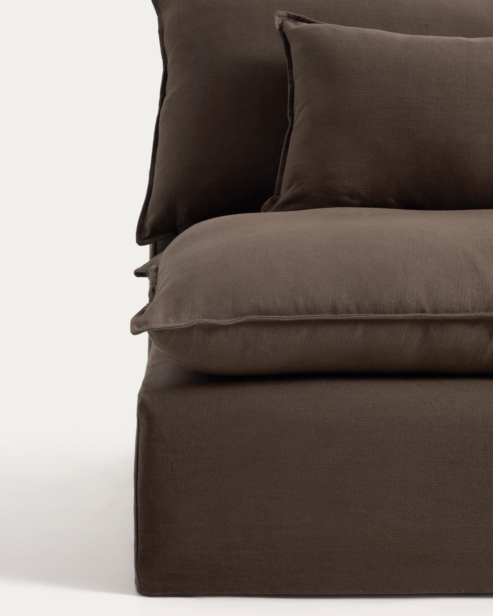 Elegantes 5-Sitzer-Modularsofa Anarela in taupe, aus hochwertigem Leinen mit abnehmbarem Bezug, ideal für stilvolle Wohnräume.