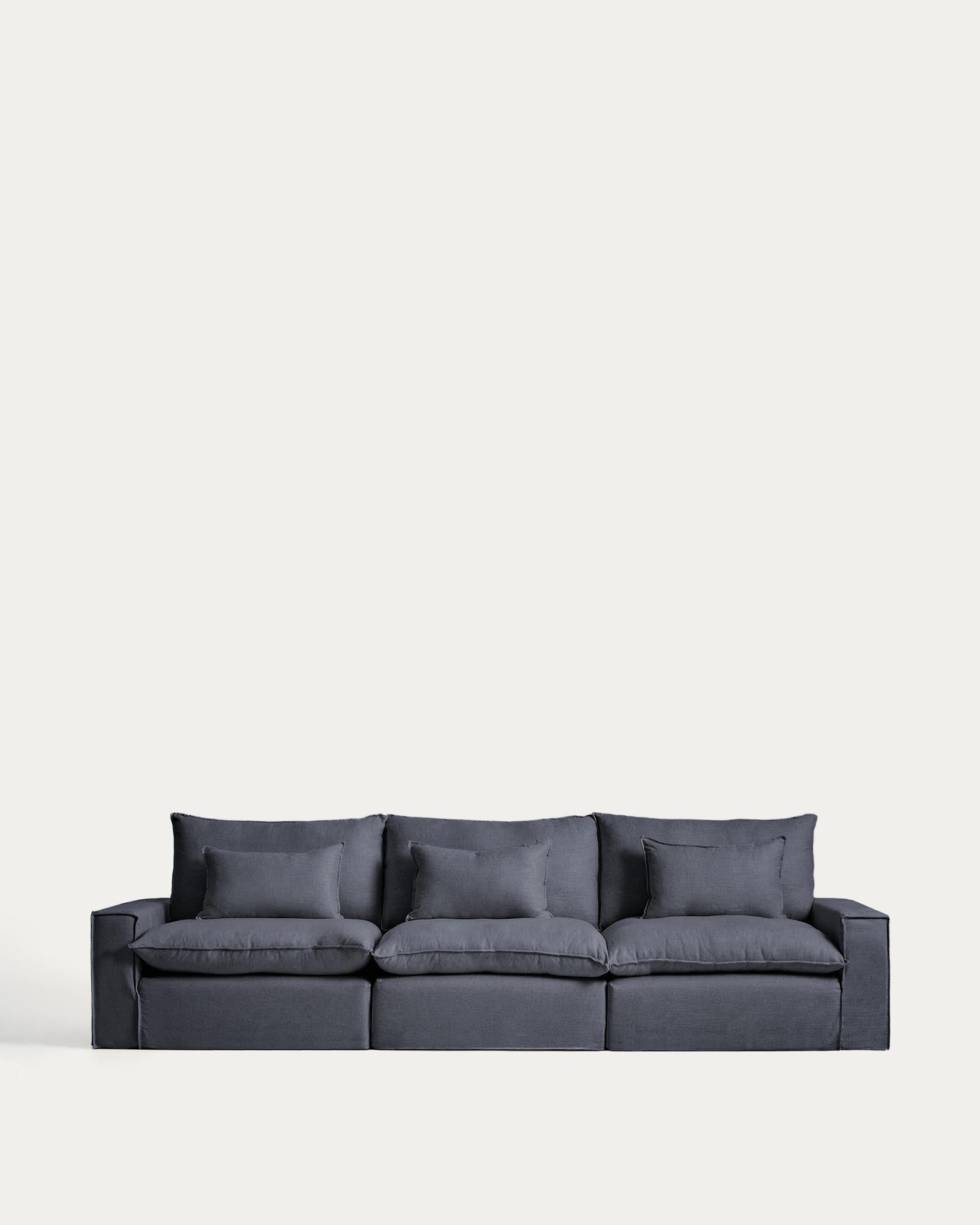 5-Sitzer-Modularsofa Anarela mit abnehmbarem Bezug aus Leinen und Viskose in Dunkelgrau, 370 cm, FSC Mix Credit in Dunkelgrau präsentiert im Onlineshop von KAQTU Design AG. 5er Sofa ist von Kave Home