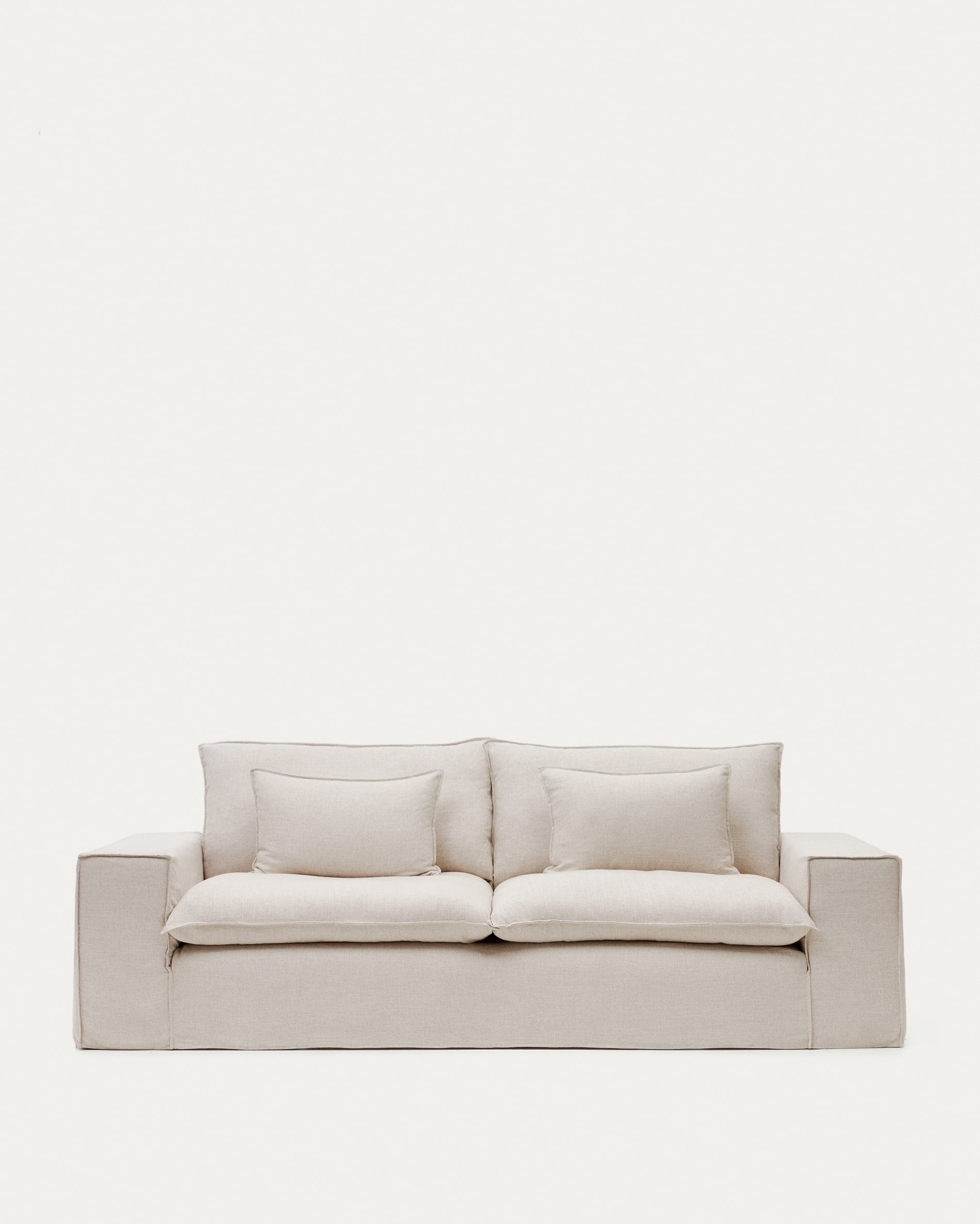 Bezug für Anarela 3-Sitzer-Sofa aus hochwertigem Leinen in Beige, stilvoll und pflegeleicht, von Kave Home.