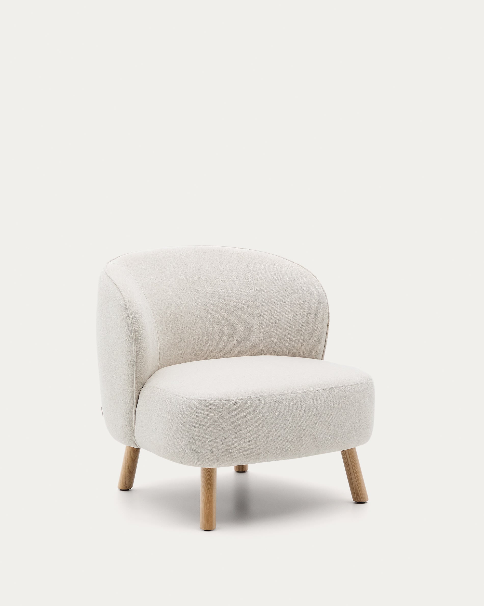 Armchair from beveled chenille and legs made of solid beech wood with natural