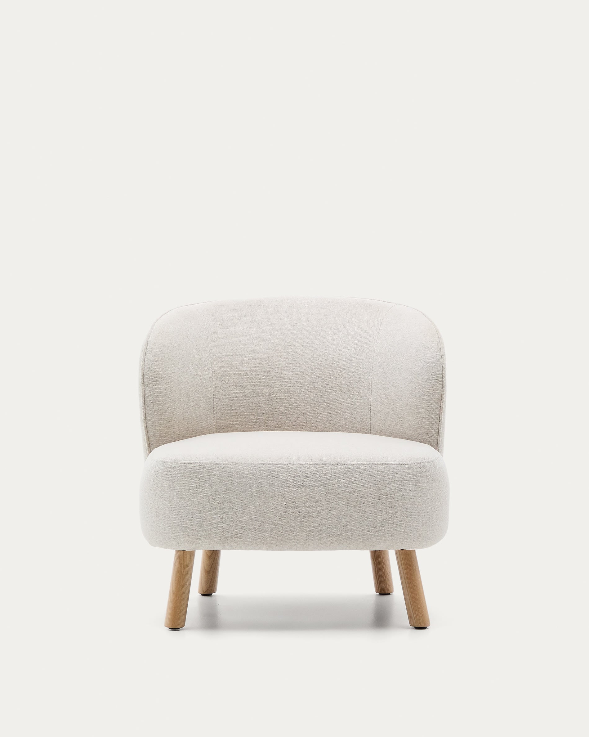 Armchair from beveled chenille and legs made of solid beech wood with natural