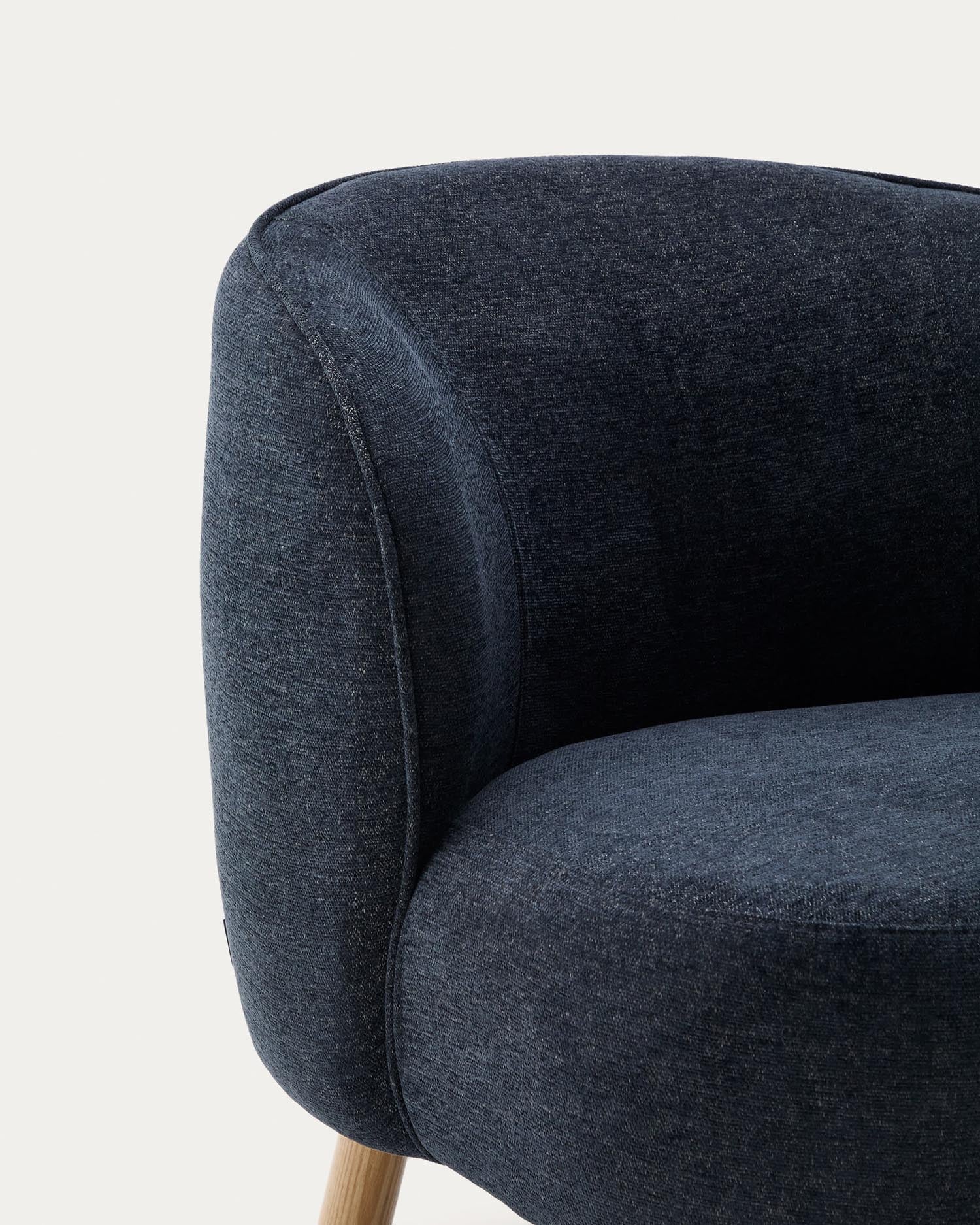 Armchair Ulit made of blue-gray chenille and legs made of solid beech wood with natural FI