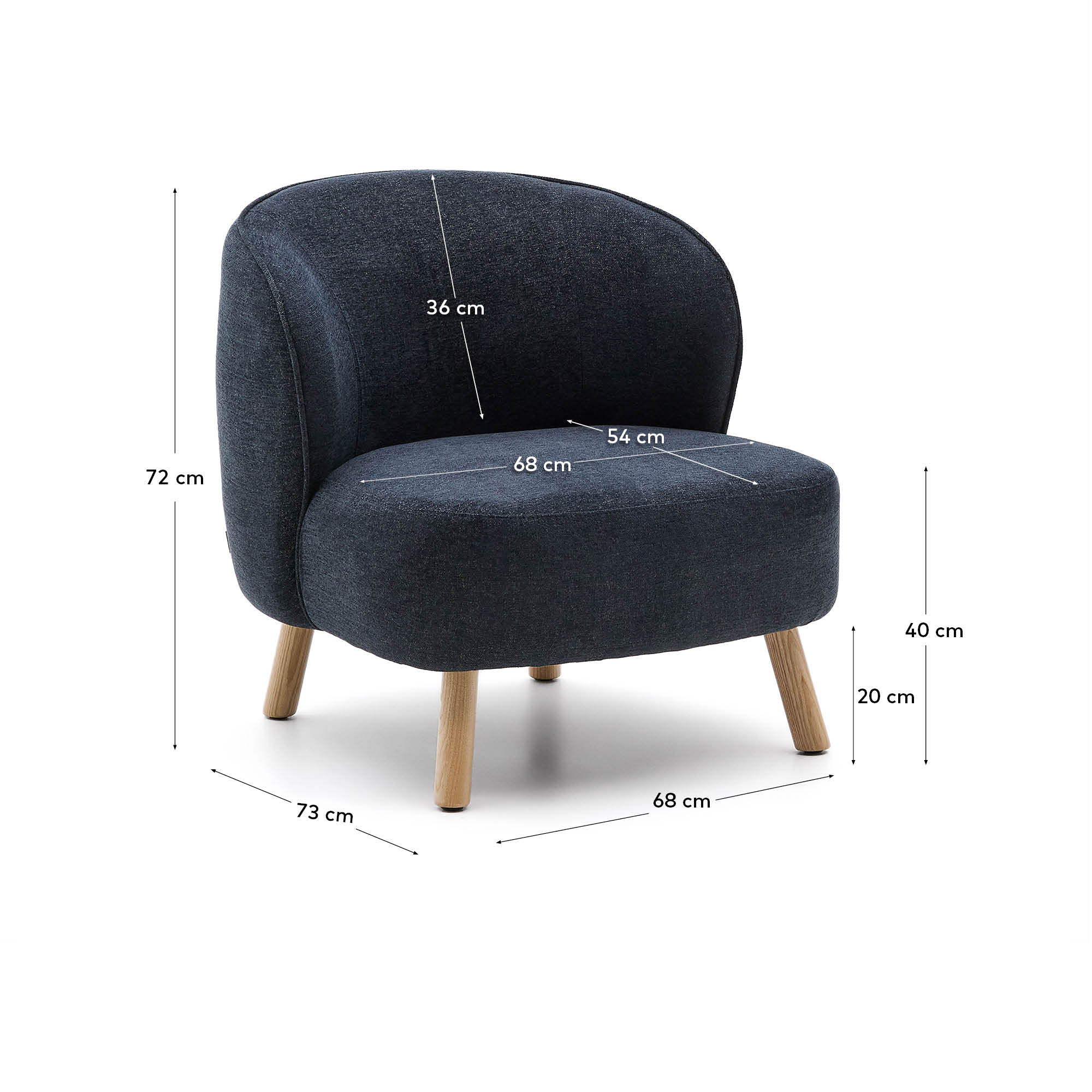 Armchair Ulit made of blue-gray chenille and legs made of solid beech wood with natural FI