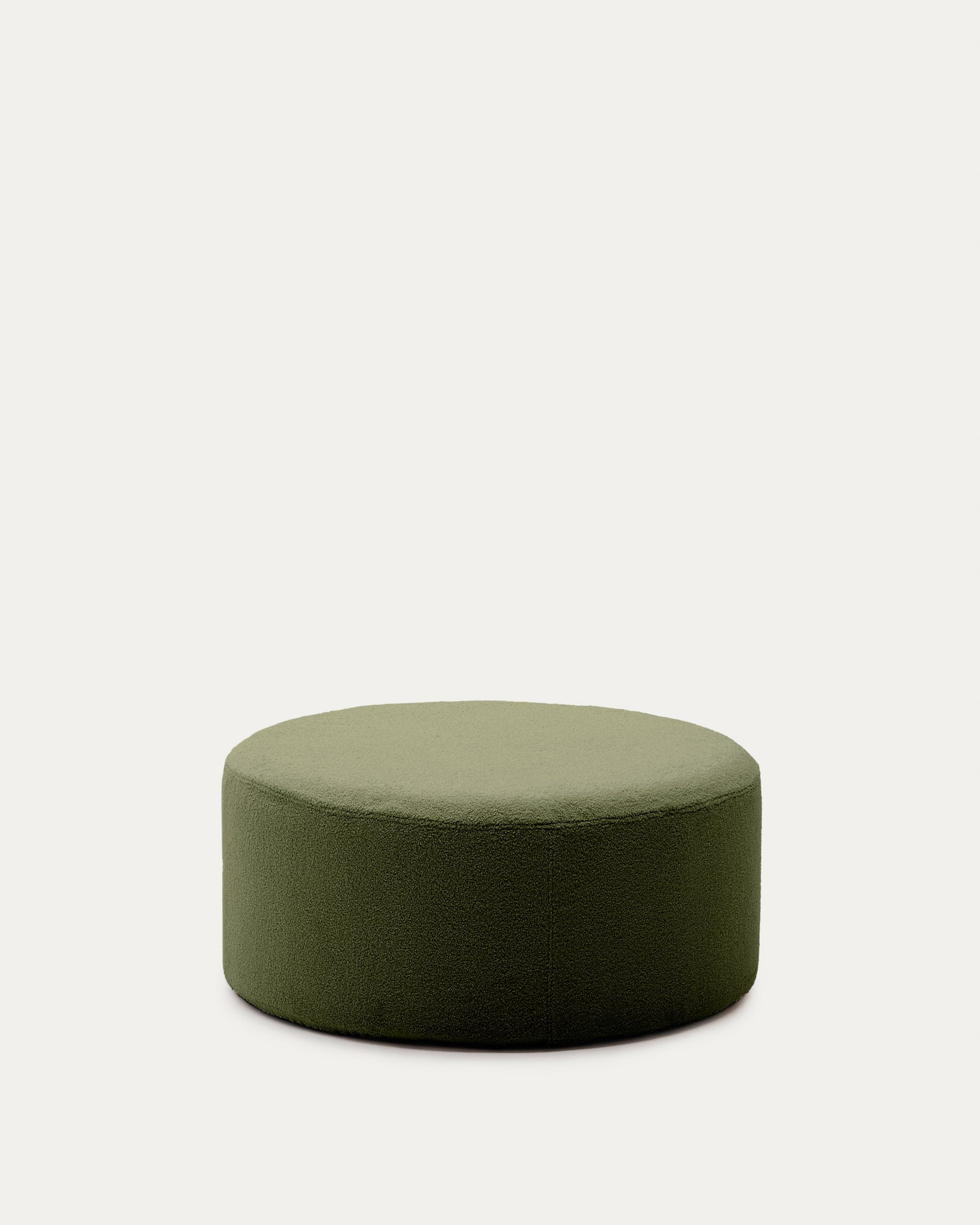 3D-Modell eines eleganten, grünen Bouclé-Fusshockers Ø 90 cm von Kave Home, ideal für AR-Darstellungen.
