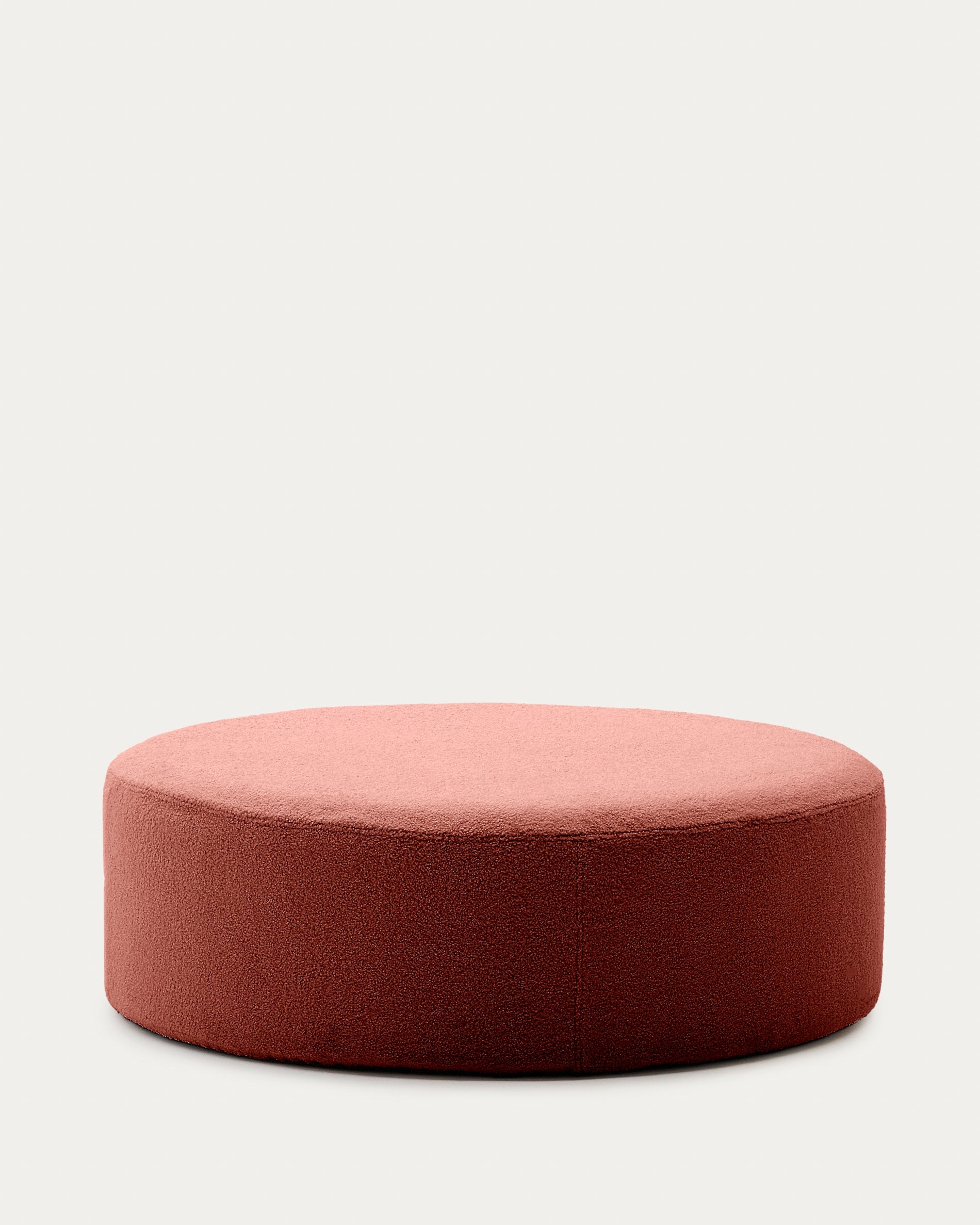3D-Modell: Terrakottafarbener Bouclé-Fusshocker Ø 120 cm, abnehmbarer Bezug, elegant und funktional.
