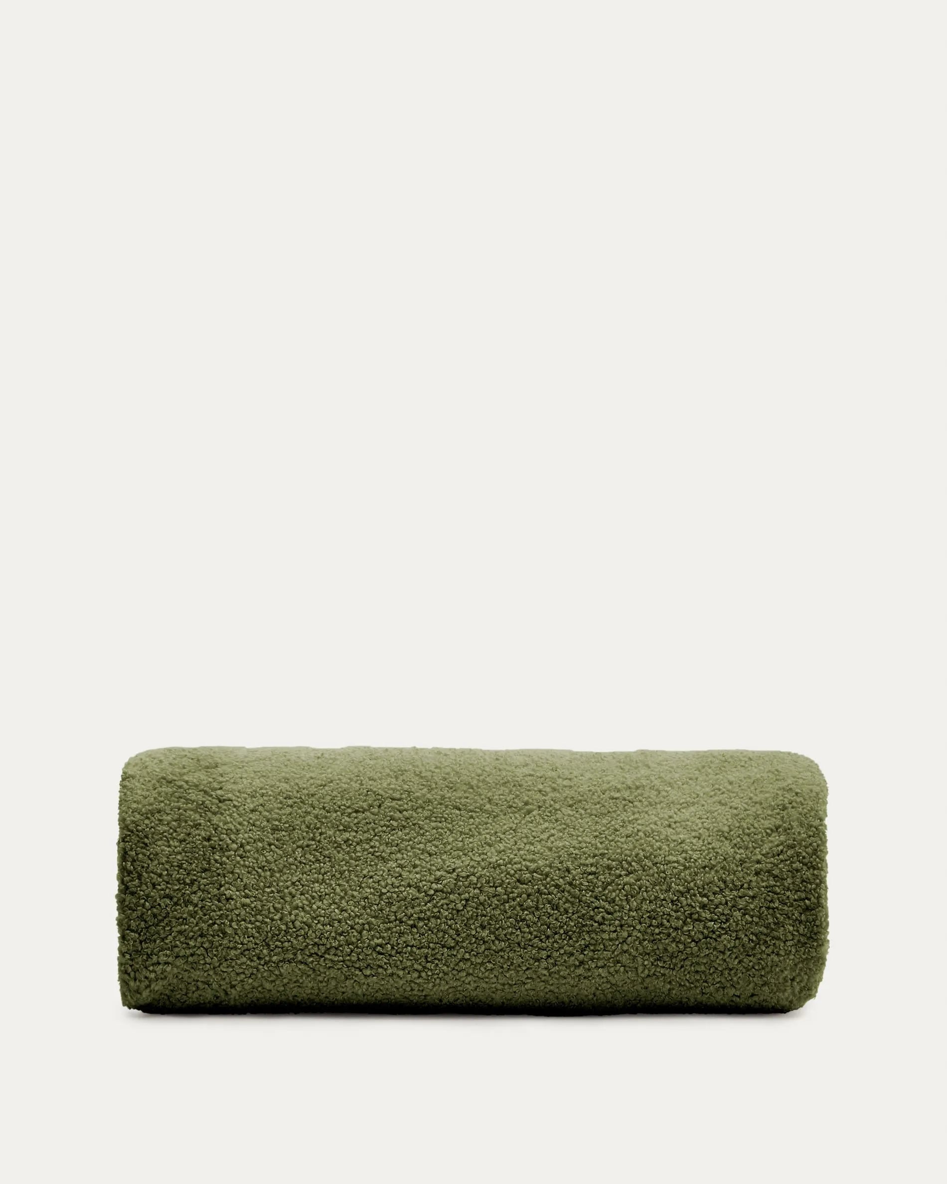 Grüner Bouclé-Bezug für den Kaeli-Fusshocker, Ø 120 cm, von Kave Home. Stilvoll, bequem und perfekt für modernes Wohnen.