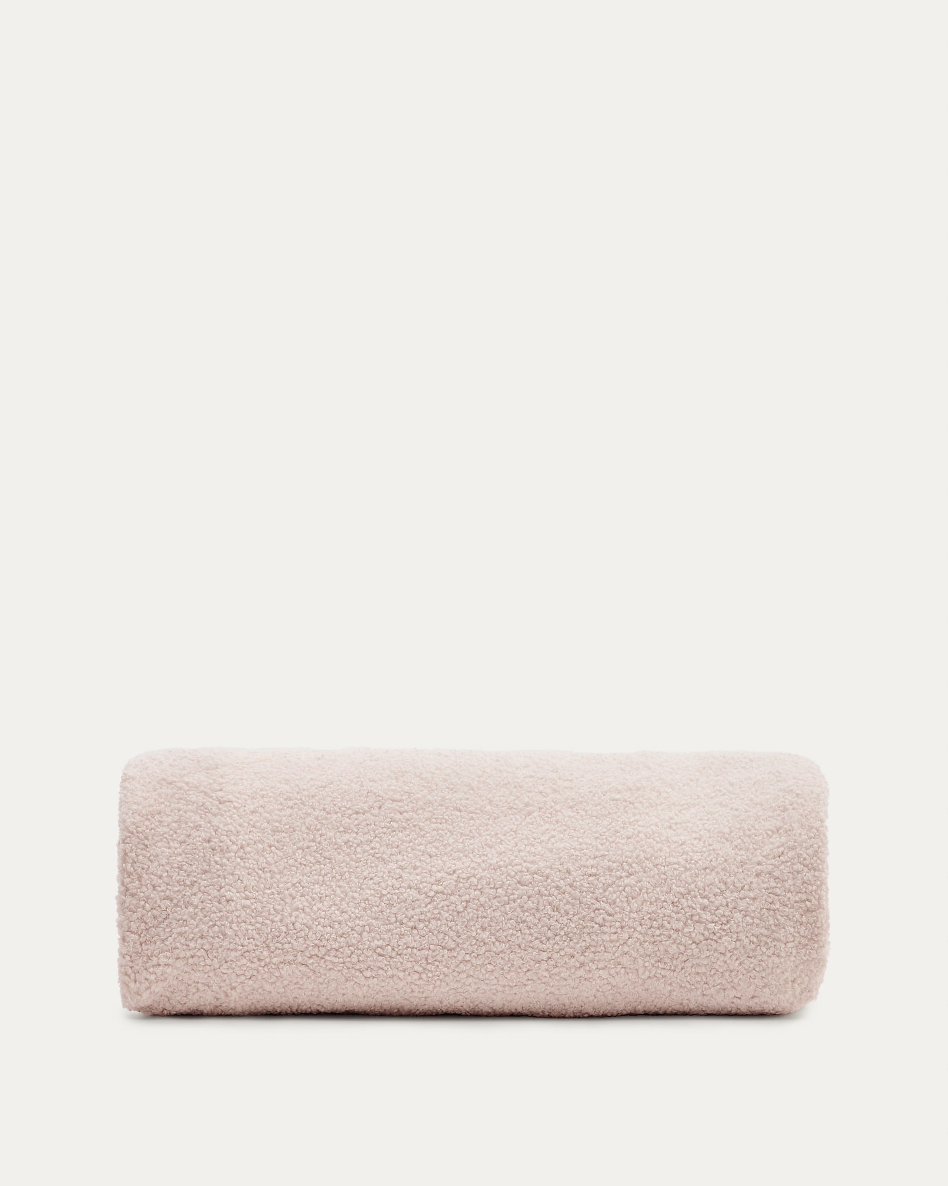 Eleganter rosa Bouclé-Bezug für Kaeli-Fusshocker, Ø 120 cm, von Kave Home. Nachhaltig, stilvoll und vielseitig einsetzbar.