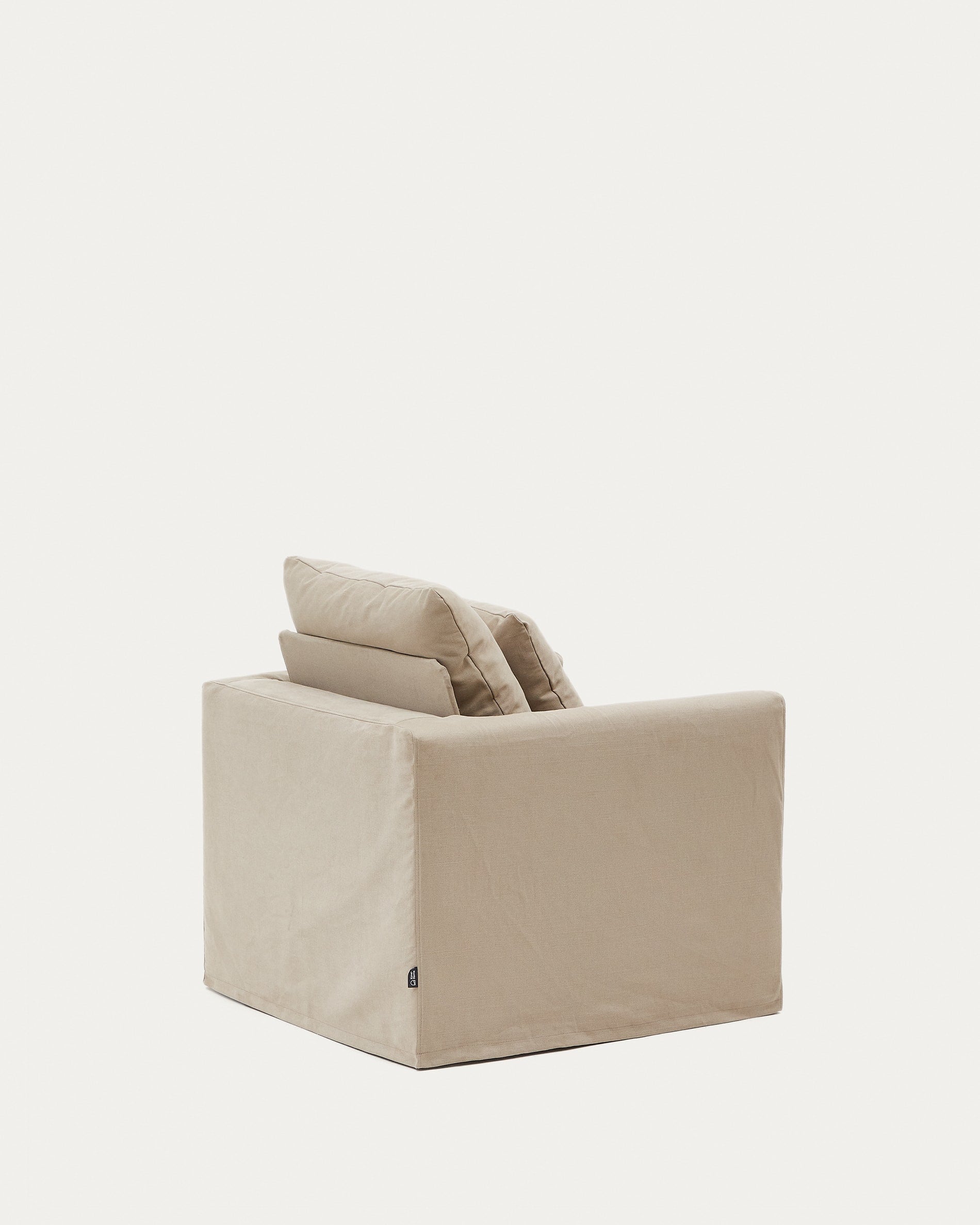 Nora Sessel von Kave Home, 92 cm, mit abnehmbarem Kissenbezug aus Leinen und Baumwolle in Taupe, perfekt für modernes Wohnen.