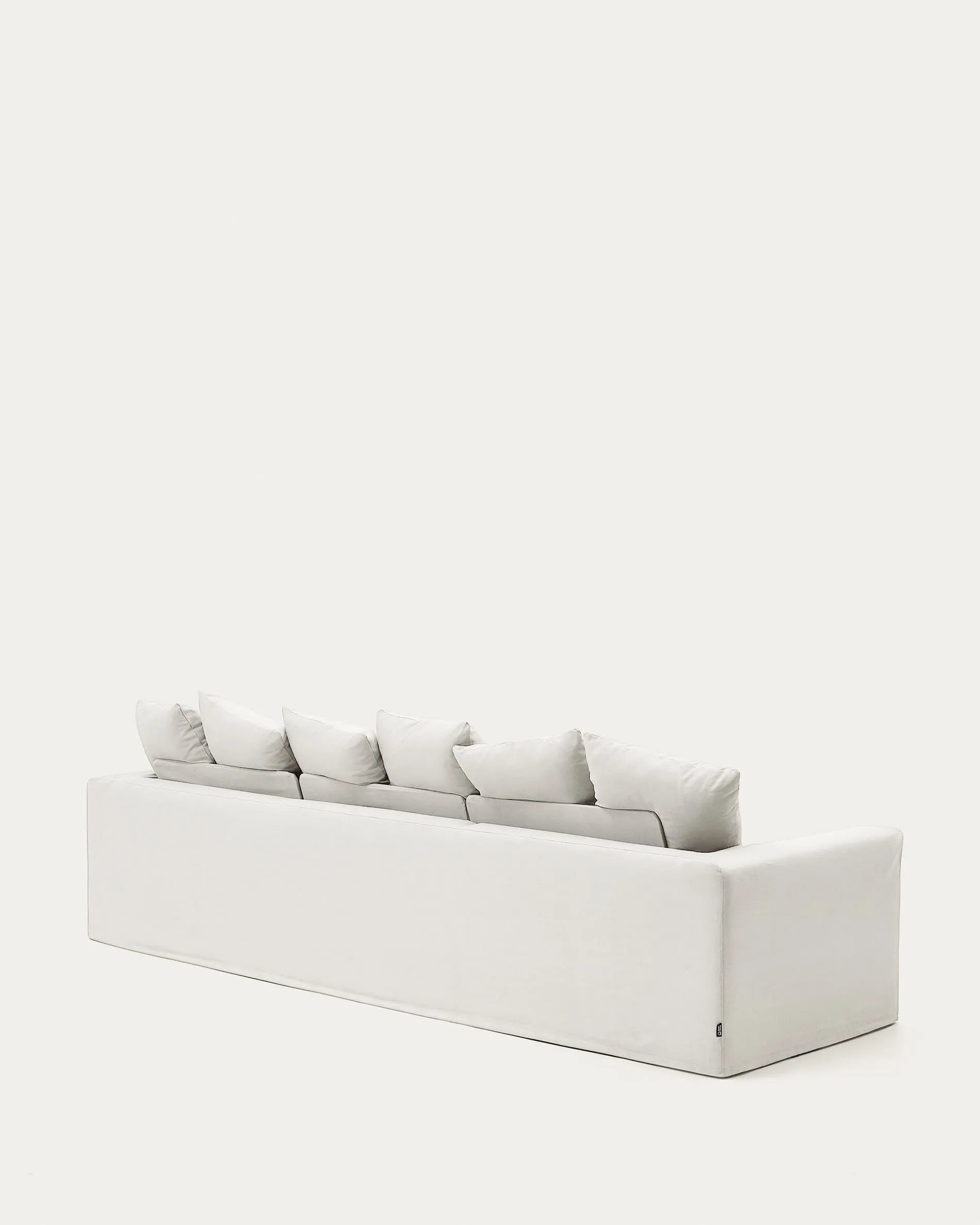 Nora 4-Sitzer Sofa, 340 cm, naturfarben, mit abnehmbaren Bezügen aus Leinen und Baumwolle, ideal für stilvolle Wohnräume.