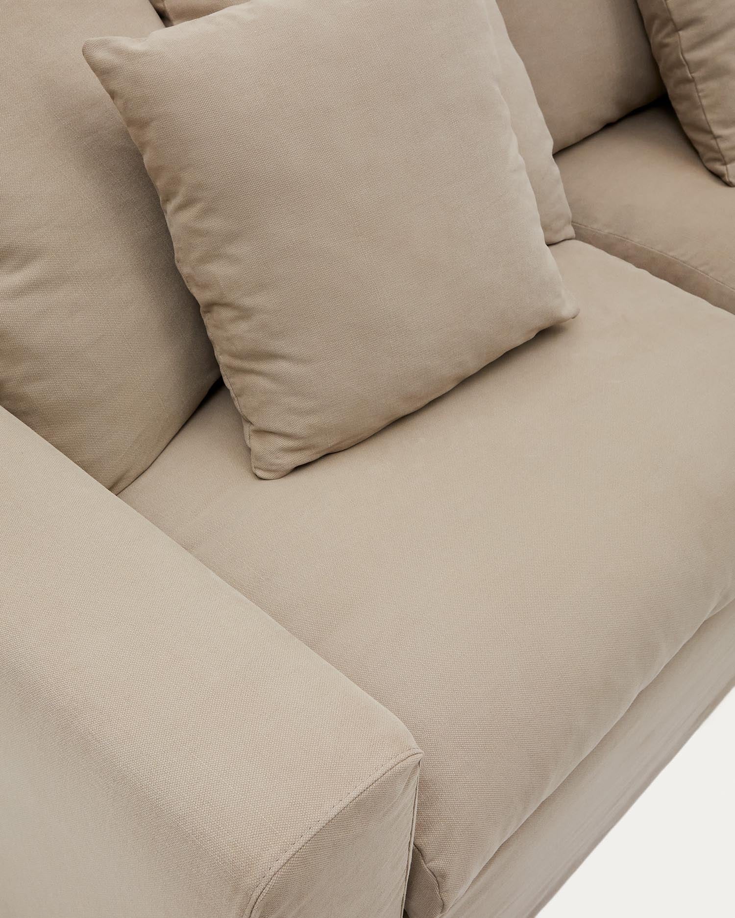 Elegantes 4-Sitzer Sofa in Taupe, 340 cm breit, mit abziehbaren Leinen-Baumwollbezügen für stilvollen Komfort.