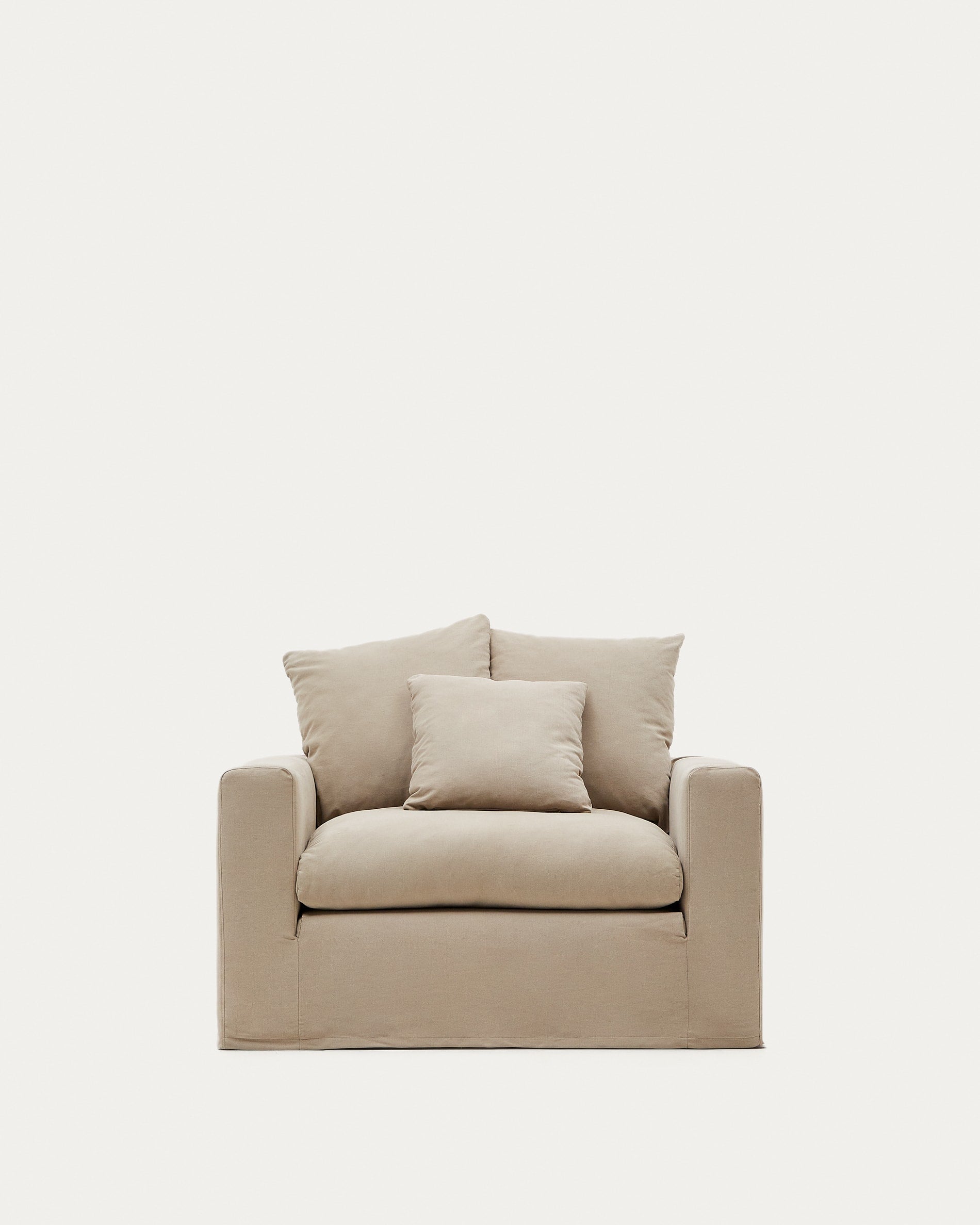 Bezug für Nora Sessel, 140 cm, aus Leinen und Baumwolle in Beige von Kave Home. Stilvoll, bequem und hochwertig.