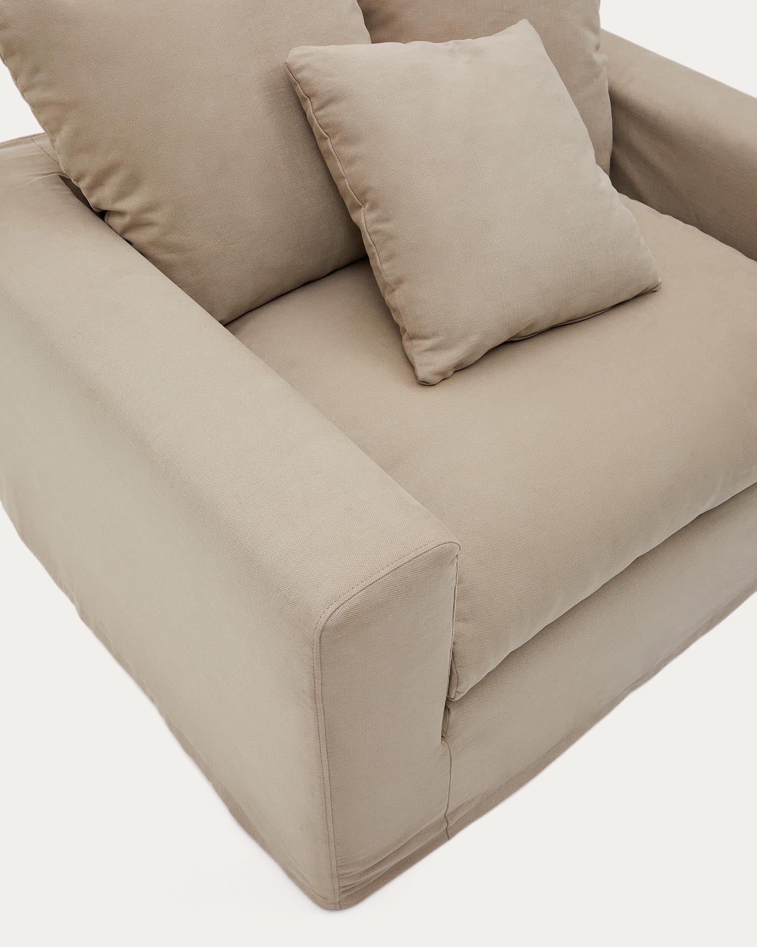 Eleganter Bezug für Nora Sessel, 140 cm, aus Leinen-Baumwoll-Mix in Beige von Kave Home. Komfort und Stil vereint.