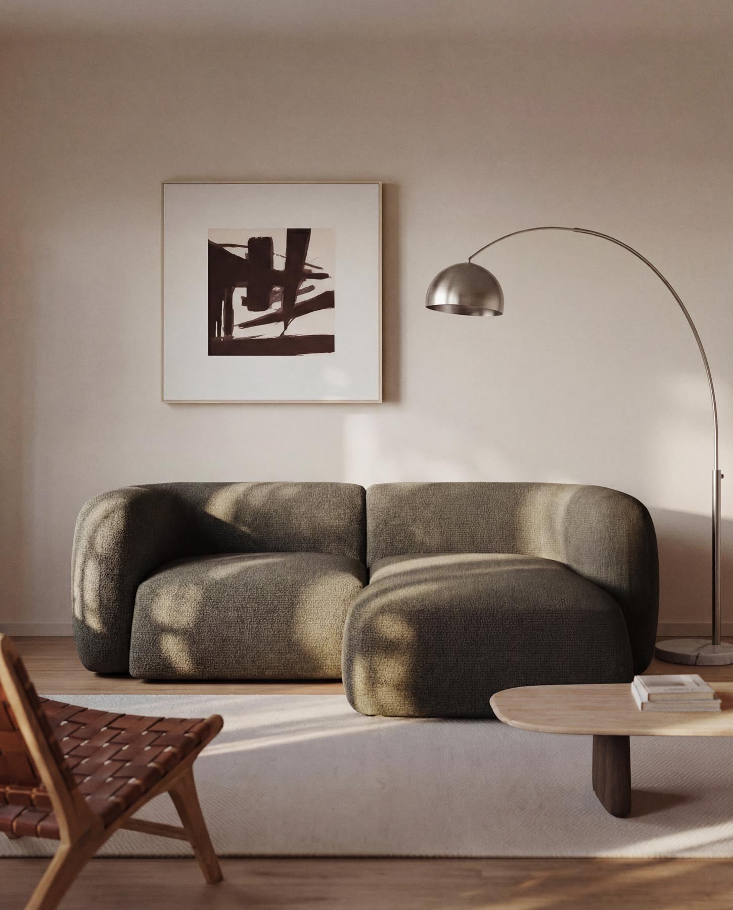 2-Sitzer-Modularsofa Martina mit Chenille und Chaiselongue rechts in Grün 230 cm in Grün präsentiert im Onlineshop von KAQTU Design AG. L-Sofa rechts ist von Kave Home