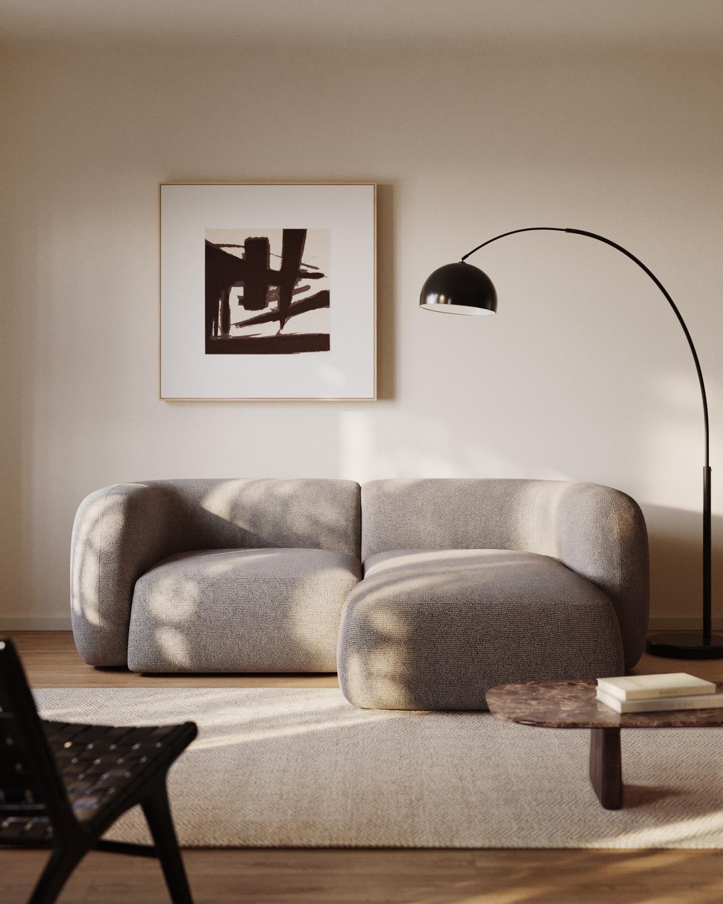 2-Sitzer-Modularsofa Martina mit Chenille und Chaiselongue rechts in Steinton 230 cm in Steinfarben präsentiert im Onlineshop von KAQTU Design AG. L-Sofa rechts ist von Kave Home