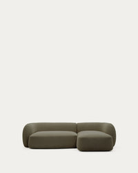 Divano modulare a 3 posti Martina in ciniglia e chaise longue<tc>elo</tc>lingua giusta in verde 287 cm