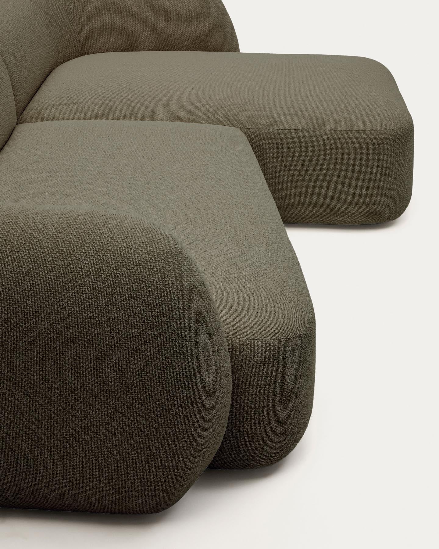 Schwer entflammbares 3-Sitzer-Modularsofa Martina mit Chenille und Chaiselongue rechts in Grün 287 cm in Grün präsentiert im Onlineshop von KAQTU Design AG. L-Sofa rechts ist von Kave Home