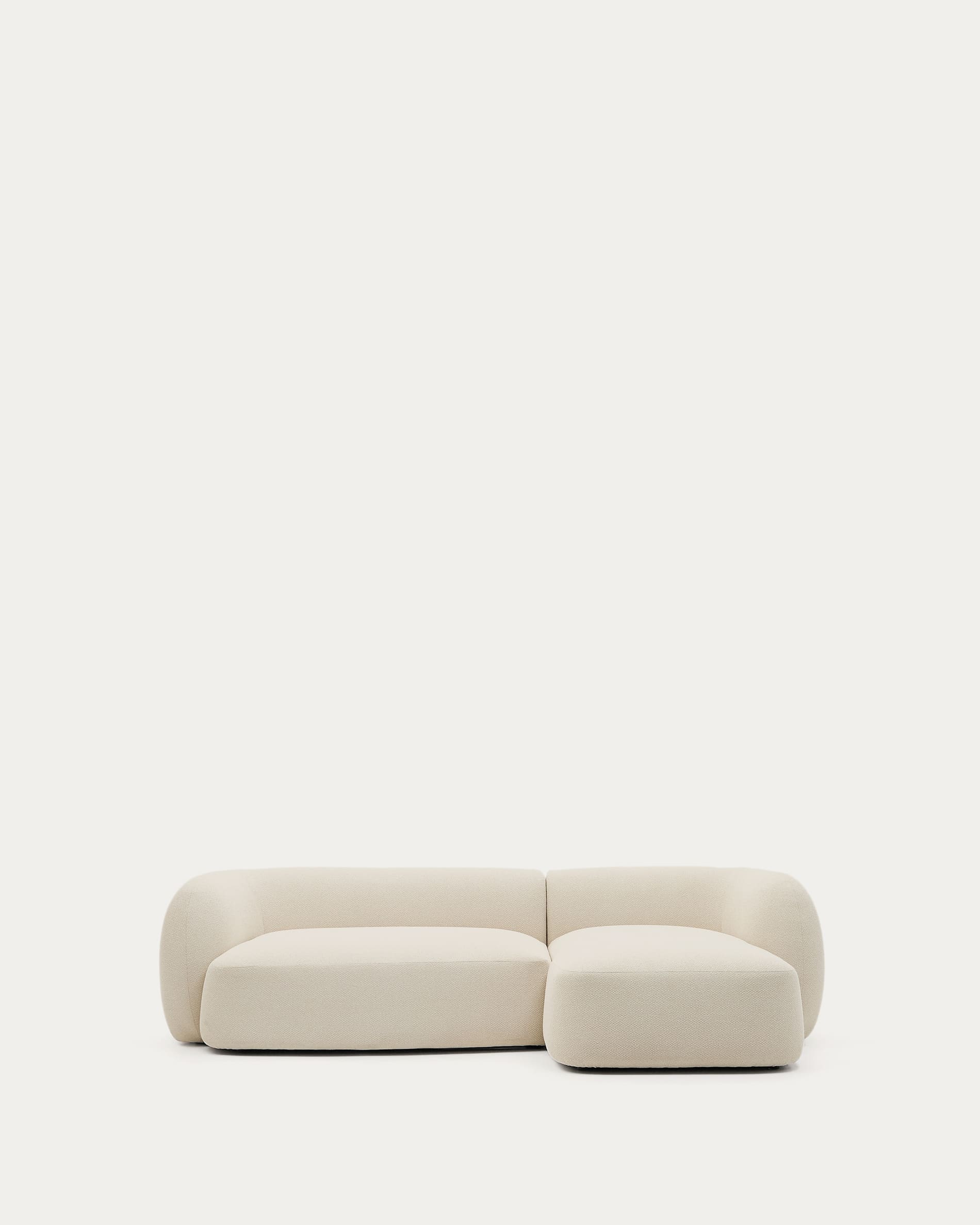 3D-Modell eines eleganten, modularen 3-Sitzer-Sofas in Ecru-Chenille mit rechter Chaiselongue, 287 cm.