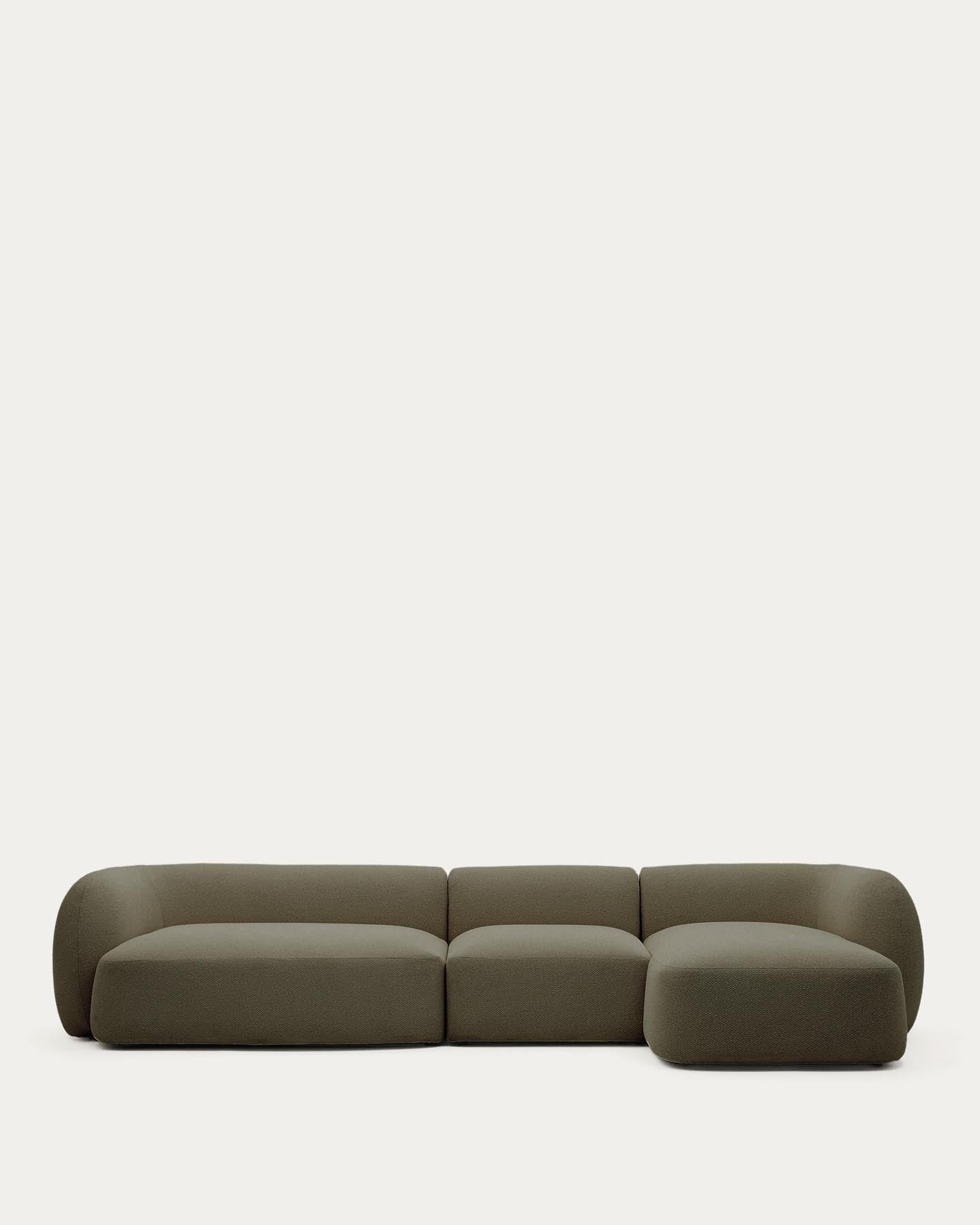4-Sitzer-Modularsofa Martina mit Chenille und Chaiselongue rechts in Grün 377 cm in Grün präsentiert im Onlineshop von KAQTU Design AG. L-Sofa rechts ist von Kave Home