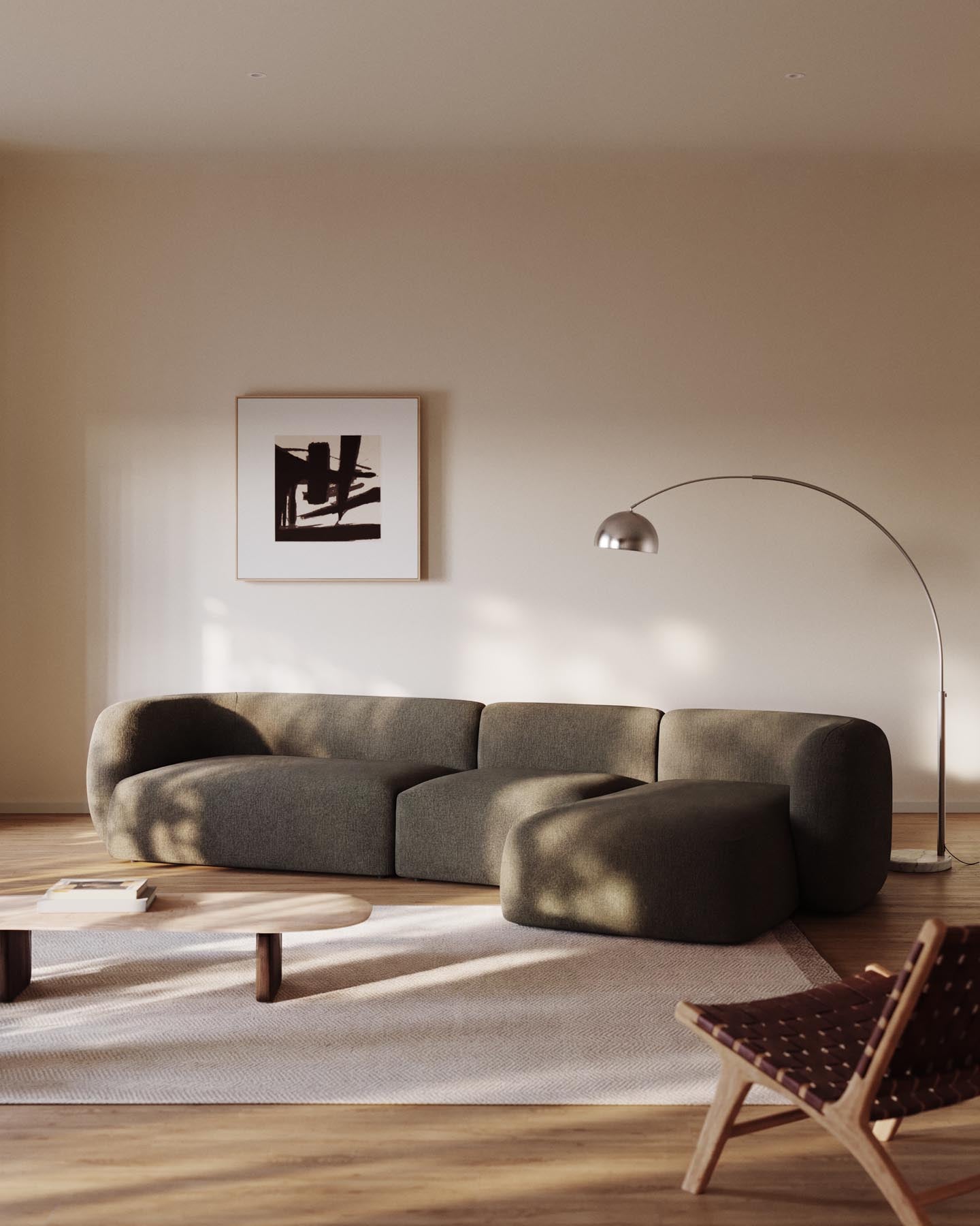 4-Sitzer-Modularsofa Martina mit Chenille und Chaiselongue rechts in Grün 377 cm in Grün präsentiert im Onlineshop von KAQTU Design AG. L-Sofa rechts ist von Kave Home
