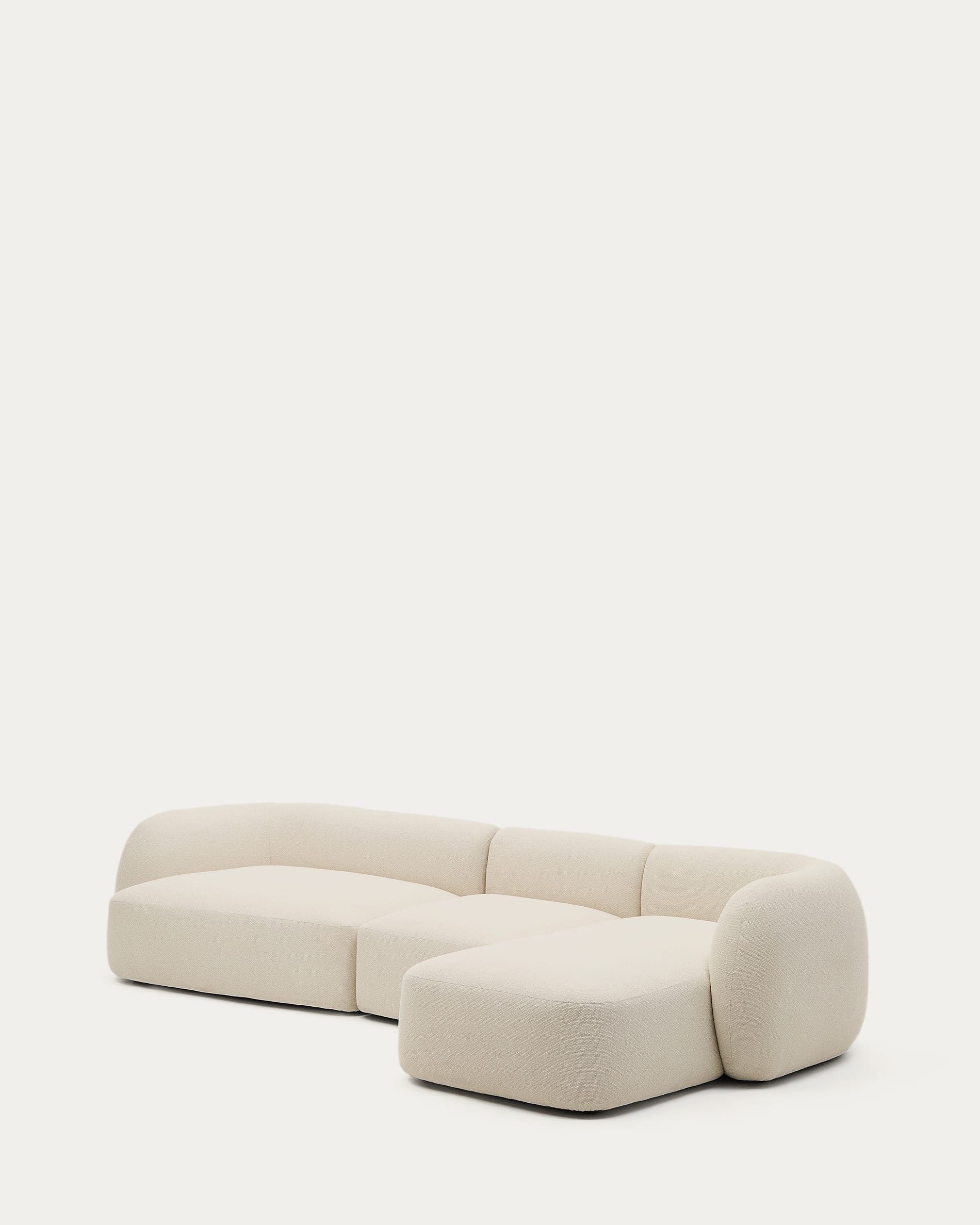 Elegantes, modulares 4-Sitzer-Sofa in Ecru Chenille mit rechter Chaiselongue, 377 cm breit, für stilvollen Komfort.